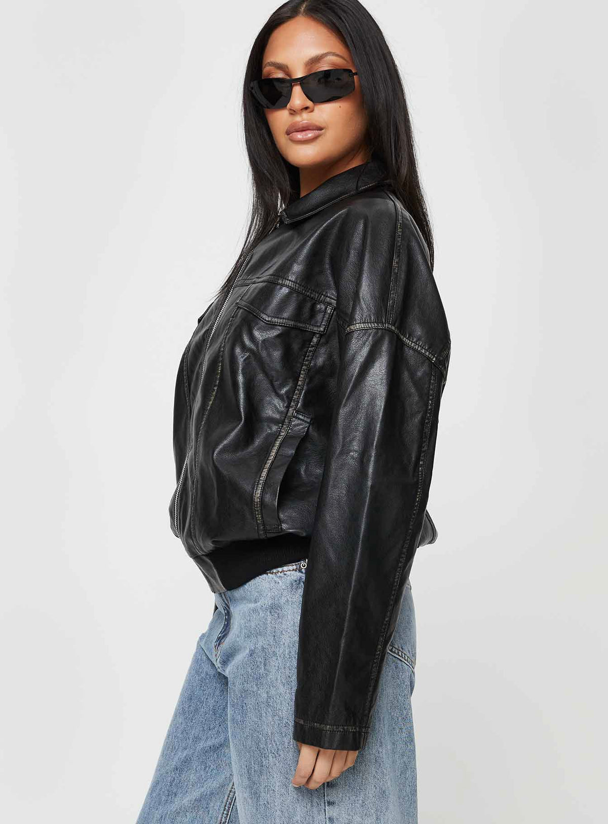 Chaqueta de piel sintética Tanza negro lavado