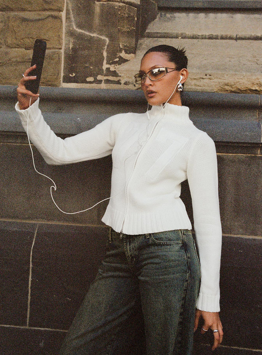Chaqueta de punto con cremallera Nylah blanca