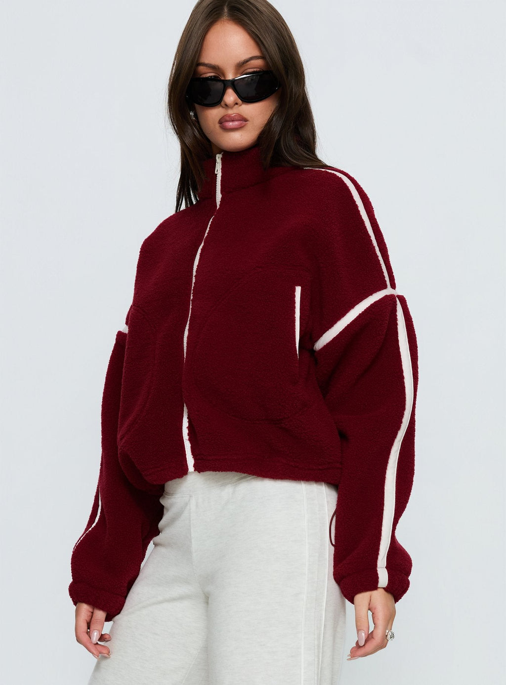 Chaqueta Sammee de forro polar con cremallera en contraste, color rojo