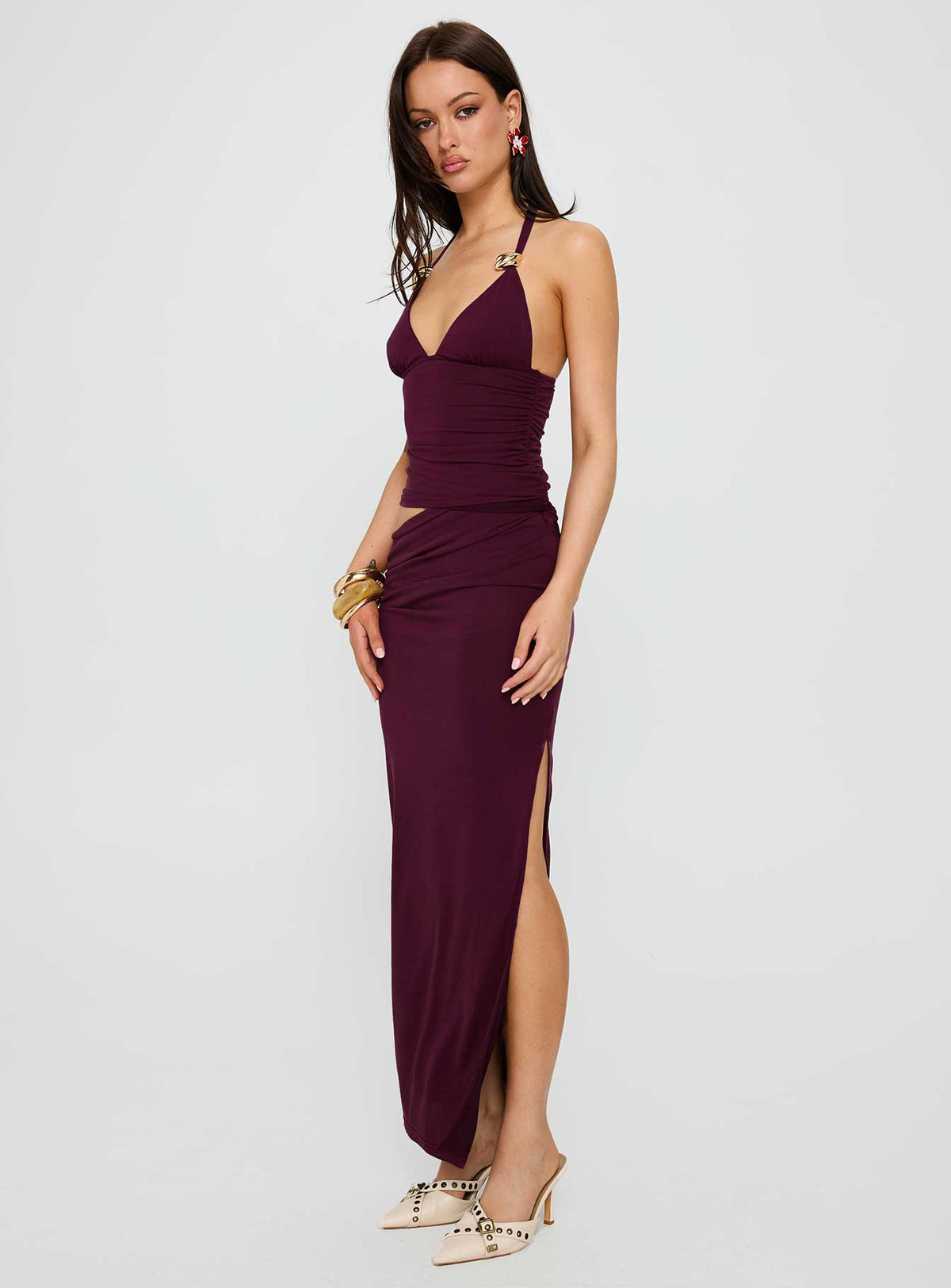 Vestido largo Imeraldia Hardware Halter de grosella