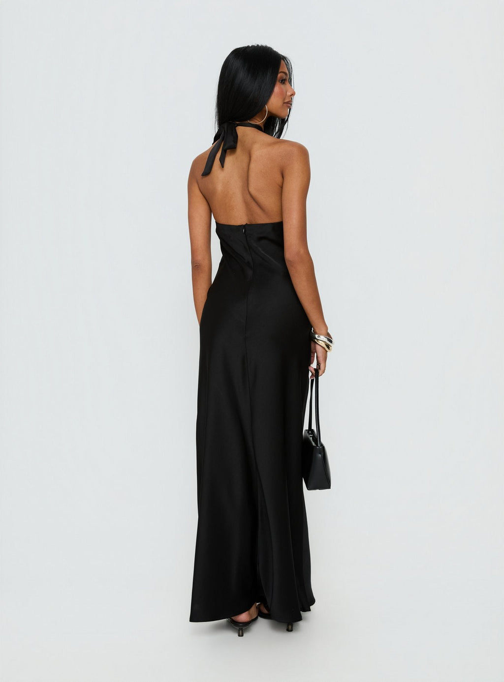 Vestido largo transparente Rosario Halter negro