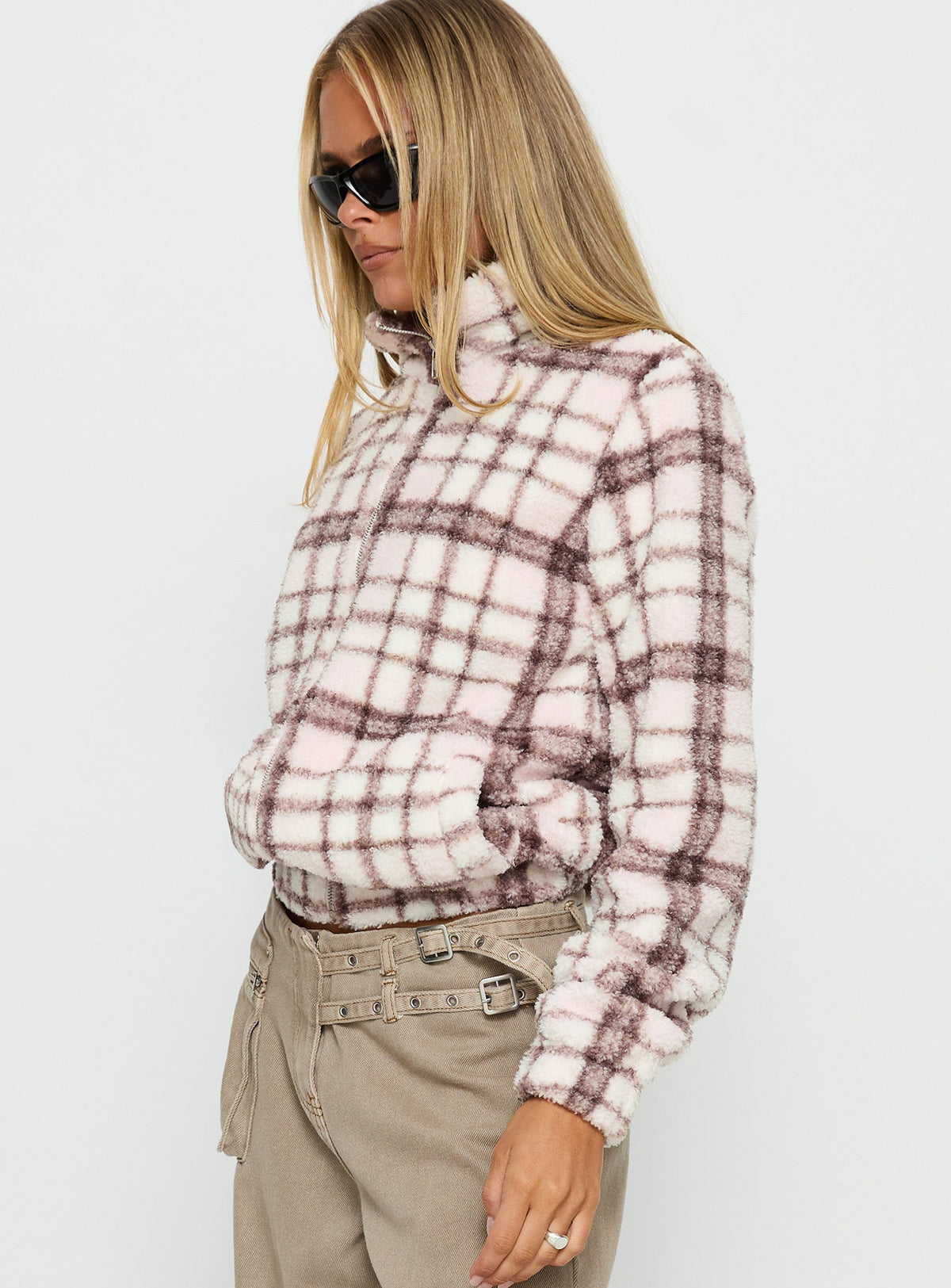 Chaqueta con cuello Vannessa a cuadros rosa