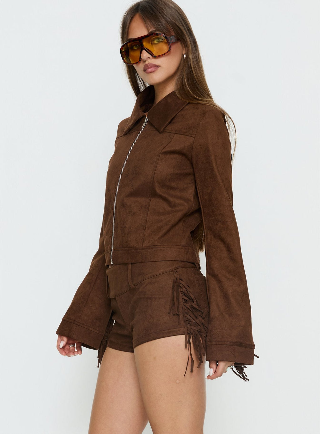 Chaqueta de flecos Dakohda color marrón chocolate