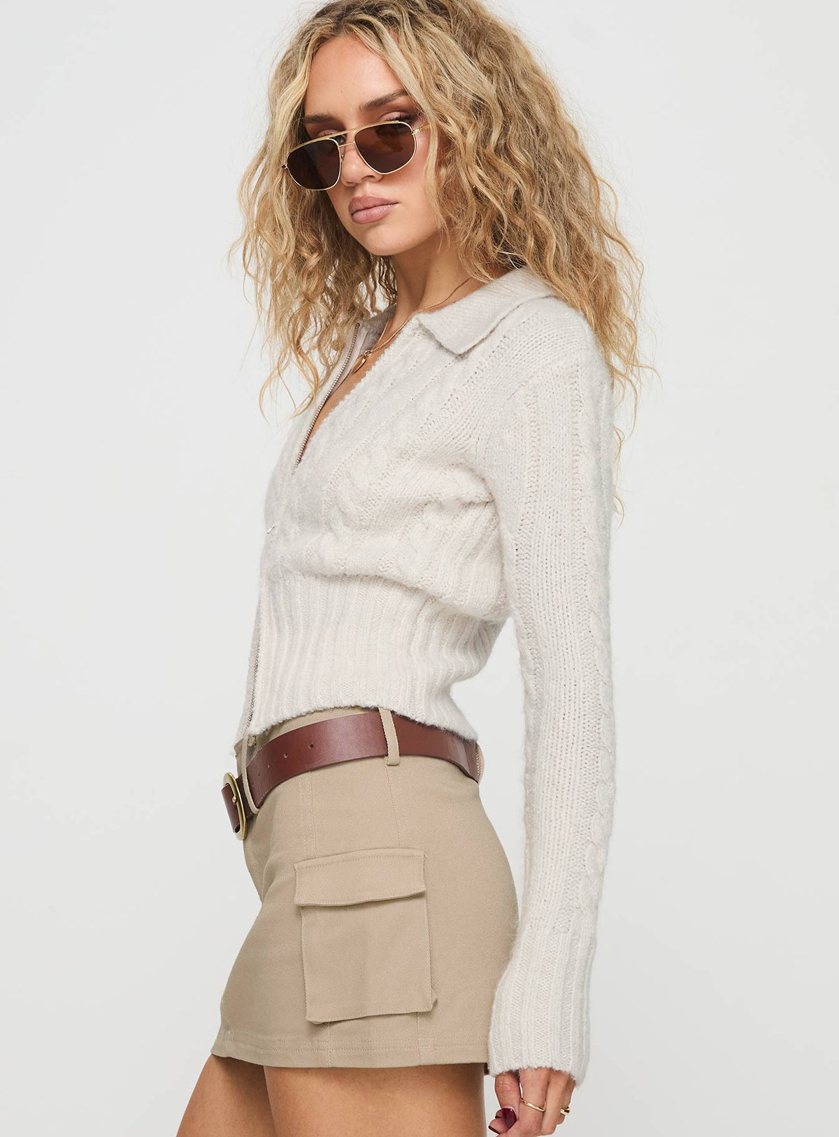 Suéter de punto Jeller con cremallera frontal beige
