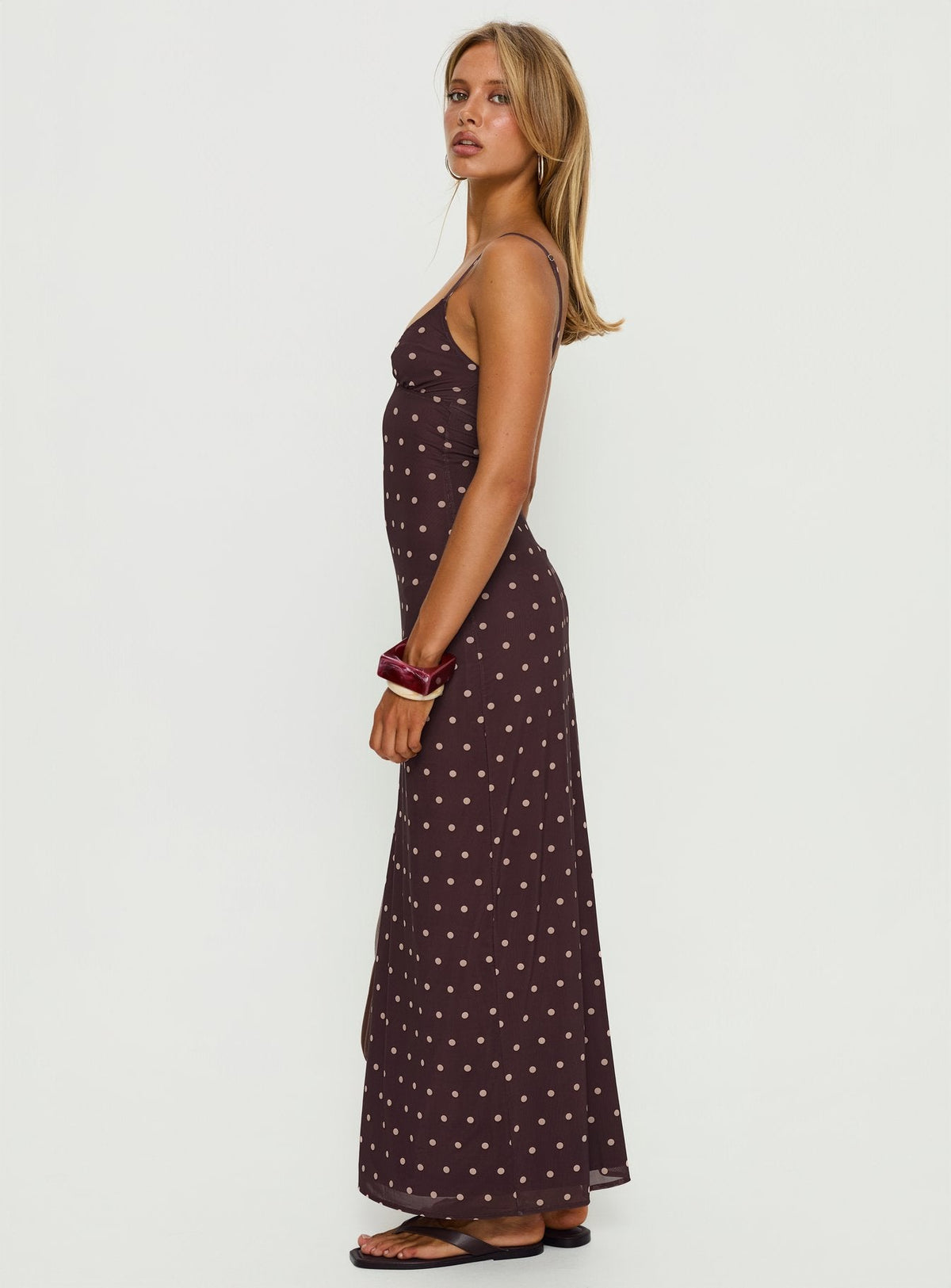 Vestido largo de malla con lunares ciruela/rosa "Glass Half Full"