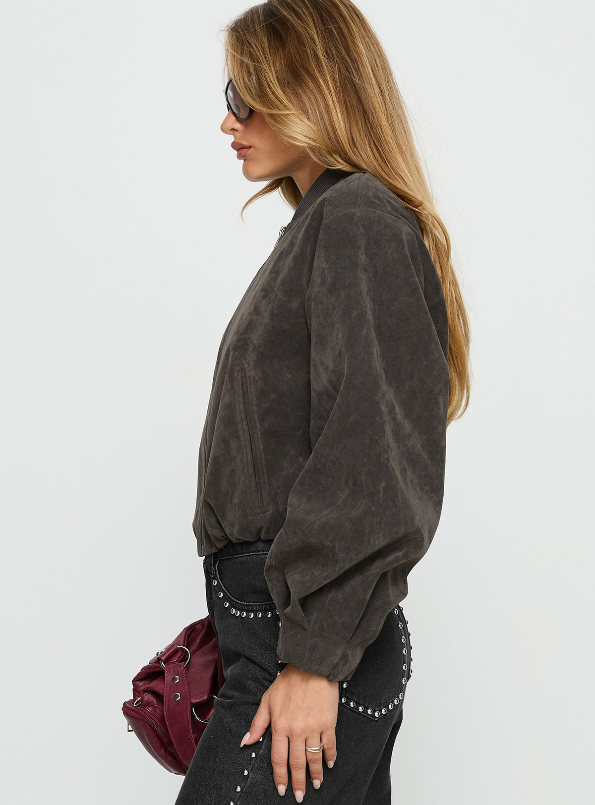 Chaqueta bomber de antelina Mastery color carbón