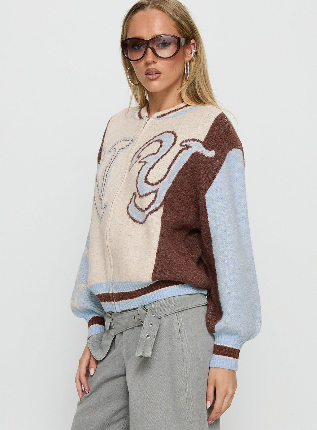 Chaqueta de punto gráfico Brandyce Azul / Chocolate