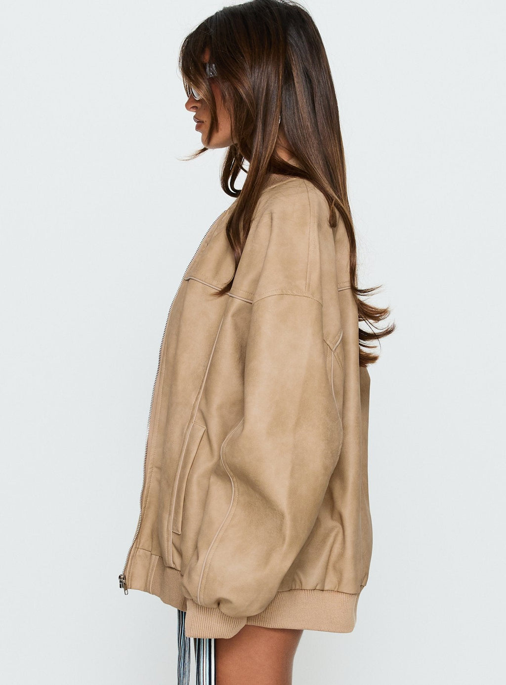Chaqueta Bomber de Piel Sintética Believe It, Piedra Lavada