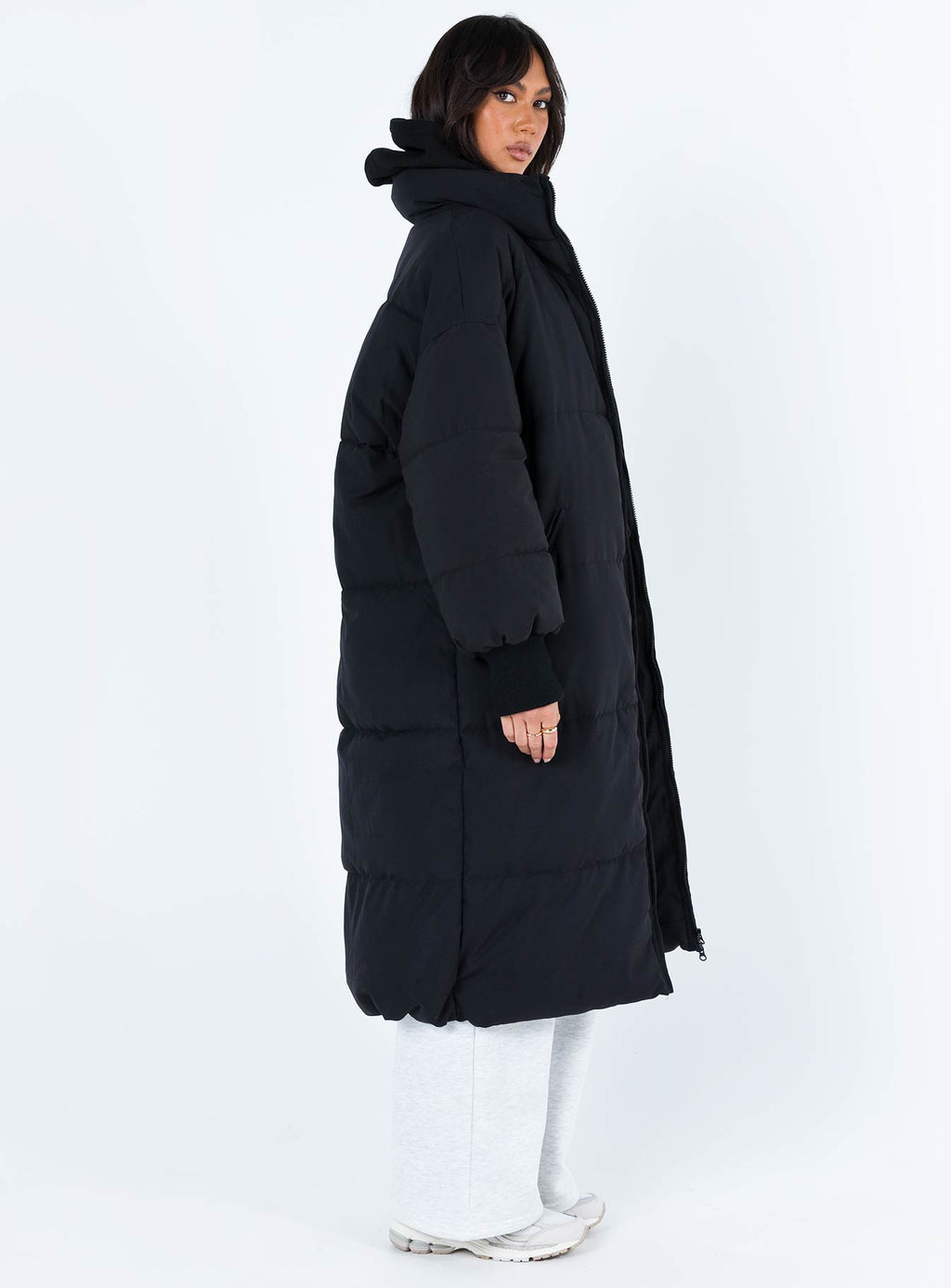 Chaqueta acolchada larga Abe, negra