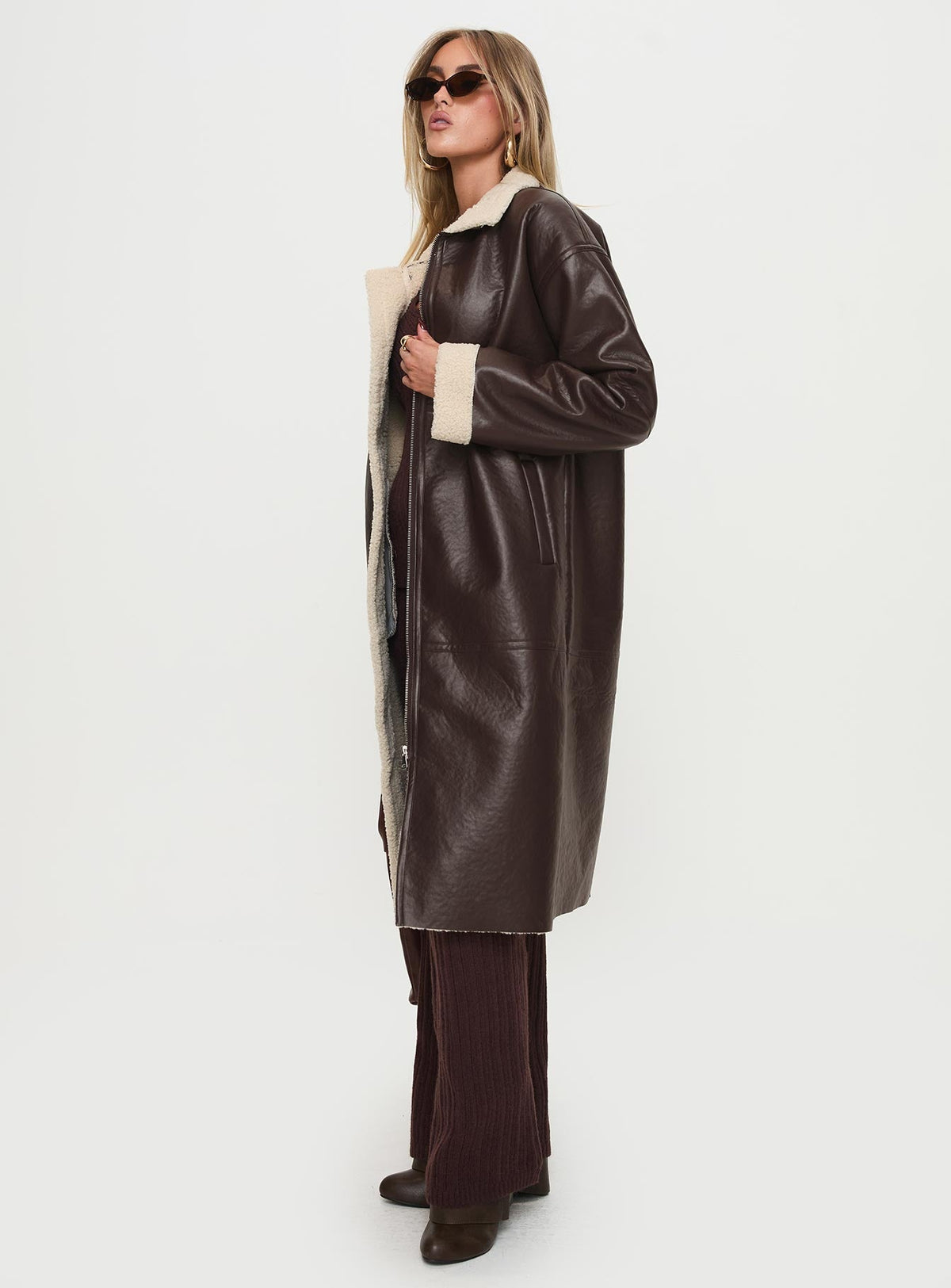 Chaqueta larga de piel de oveja Ammelia marrón