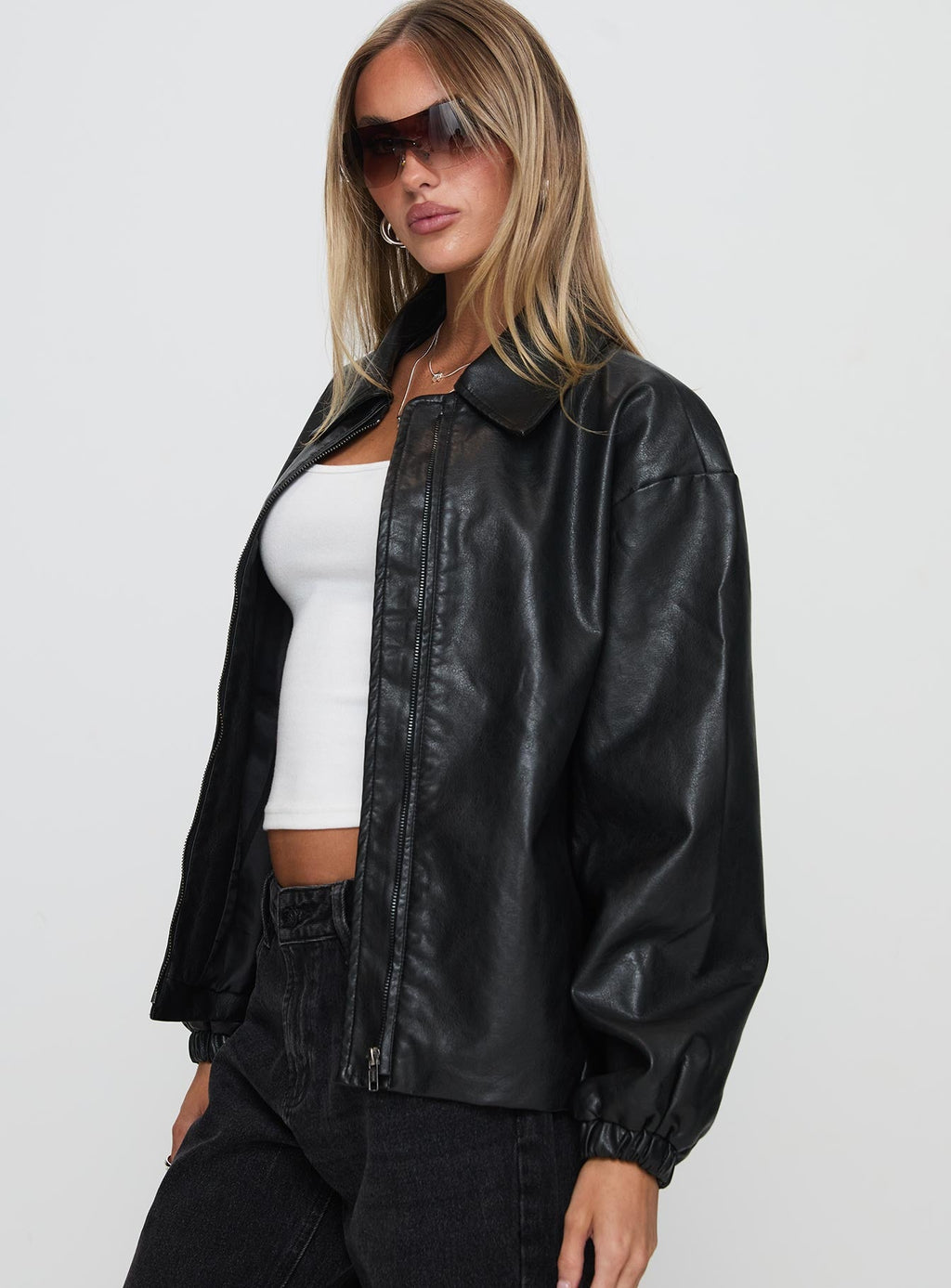 Chaqueta tipo bomber de piel sintética Missed Call negra