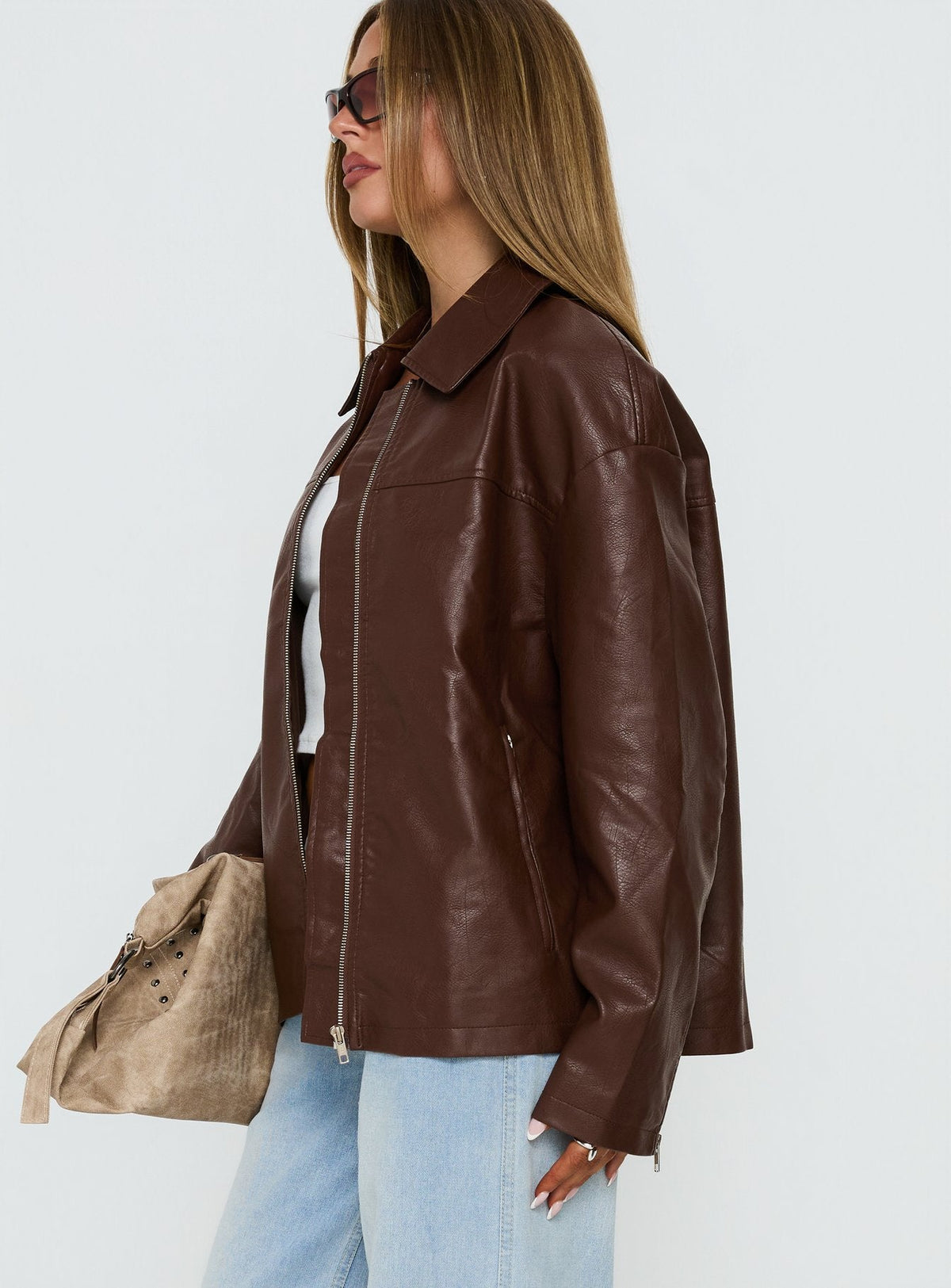 Chaqueta de piel sintética Napoleon marrón oscuro