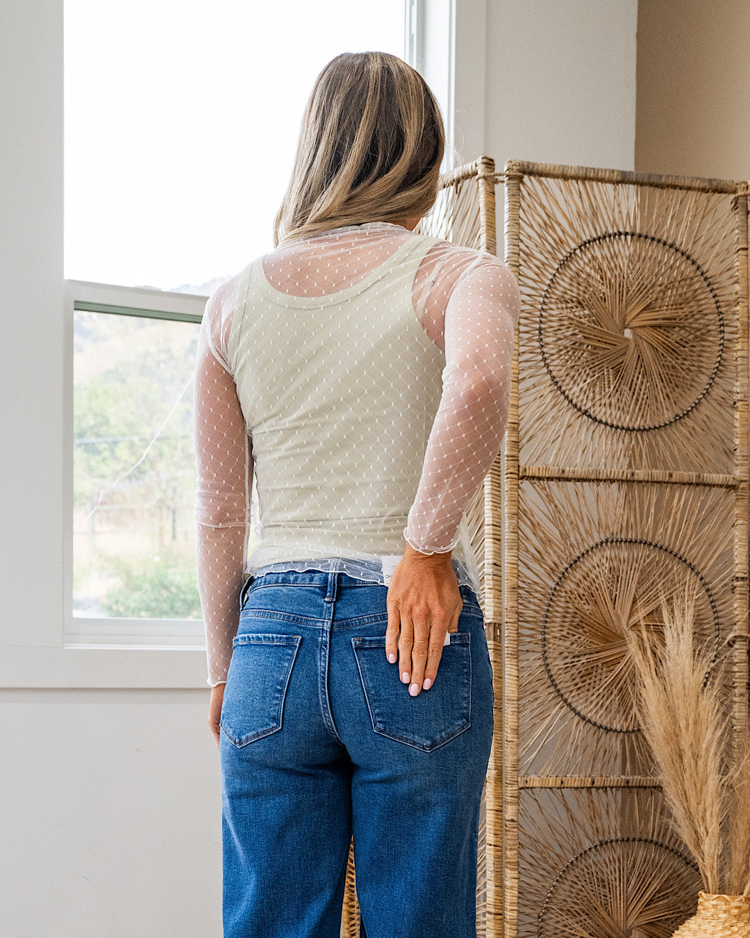 Blusa de encaje con puntos suizos - Blanco VENTA FINAL