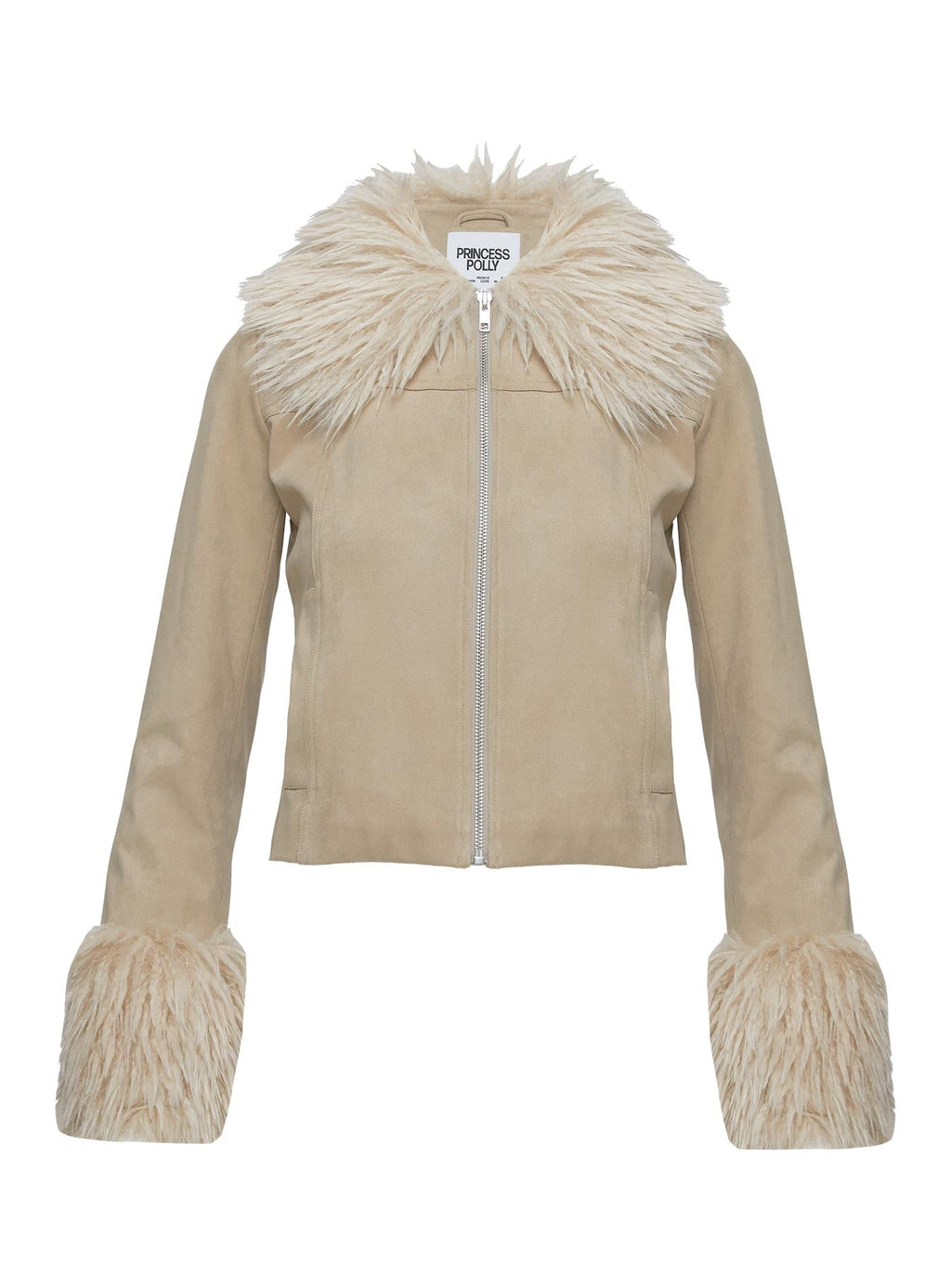 Chaqueta de gamuza Jeanna con detalle de piel sintética en color beige