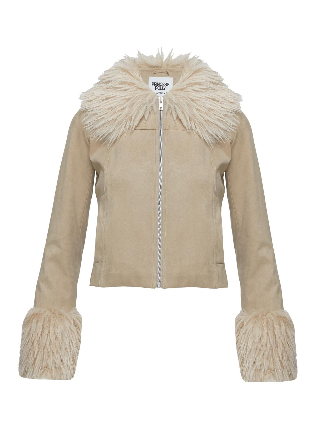 Chaqueta de gamuza Jeanna con detalle de piel sintética en color beige