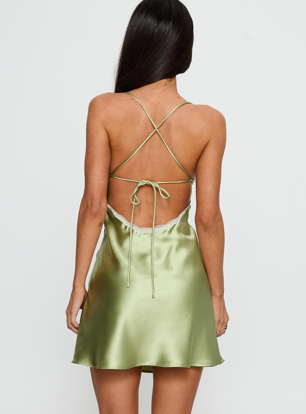 Vestido corto con ribete de encaje Jasminda verde