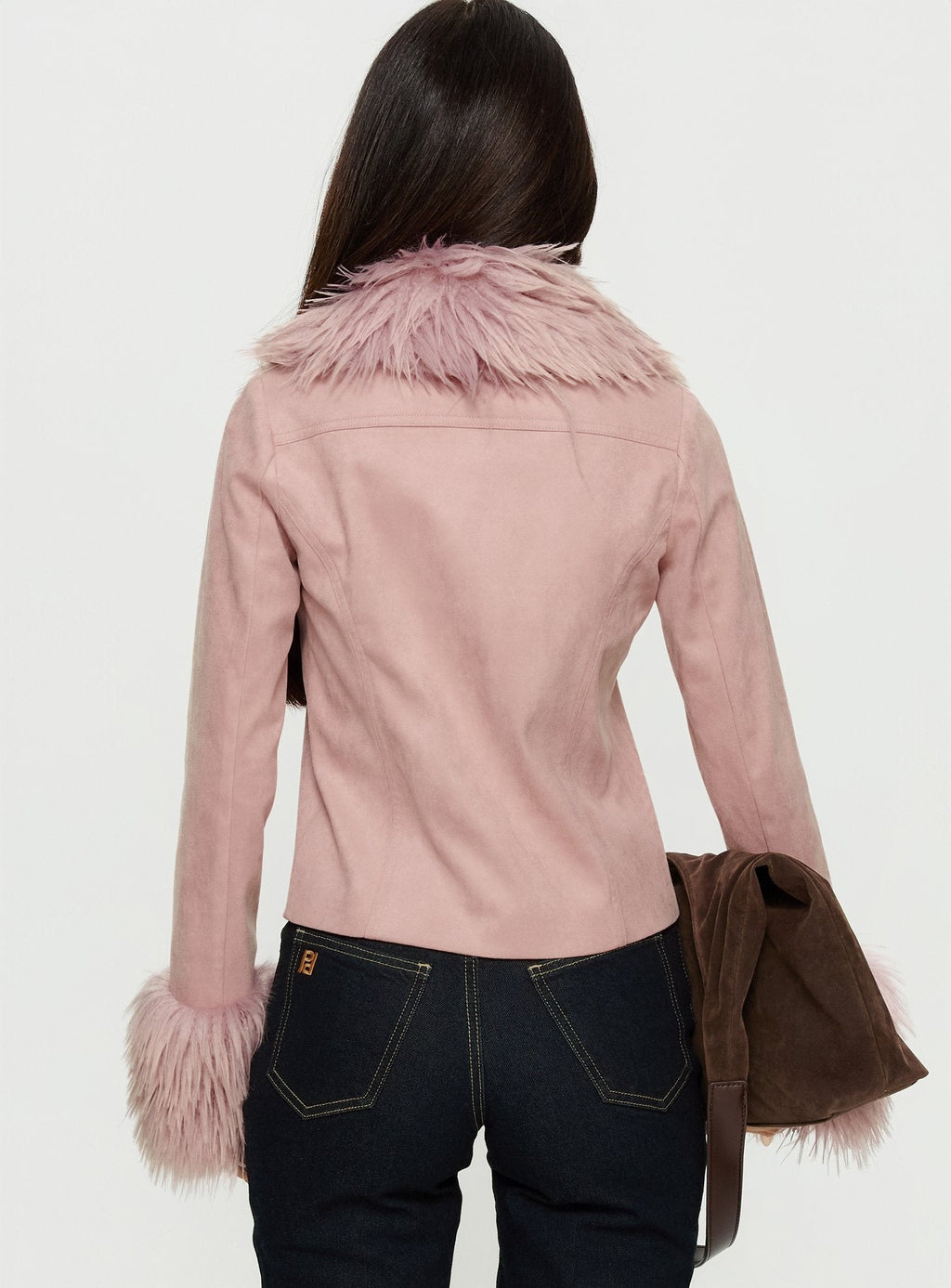 Chaqueta de ante sintético con detalle de piel sintética Jeanna Rosa