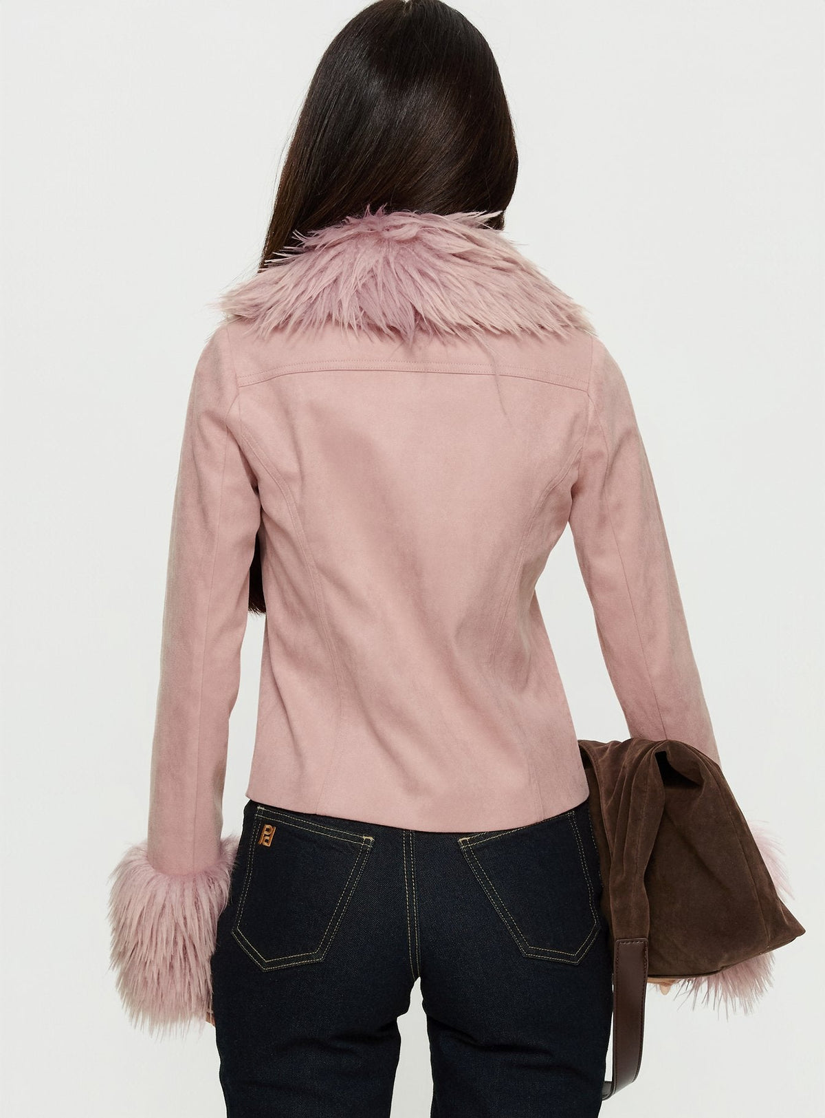 Chaqueta de ante sintético con detalle de piel sintética Jeanna Rosa