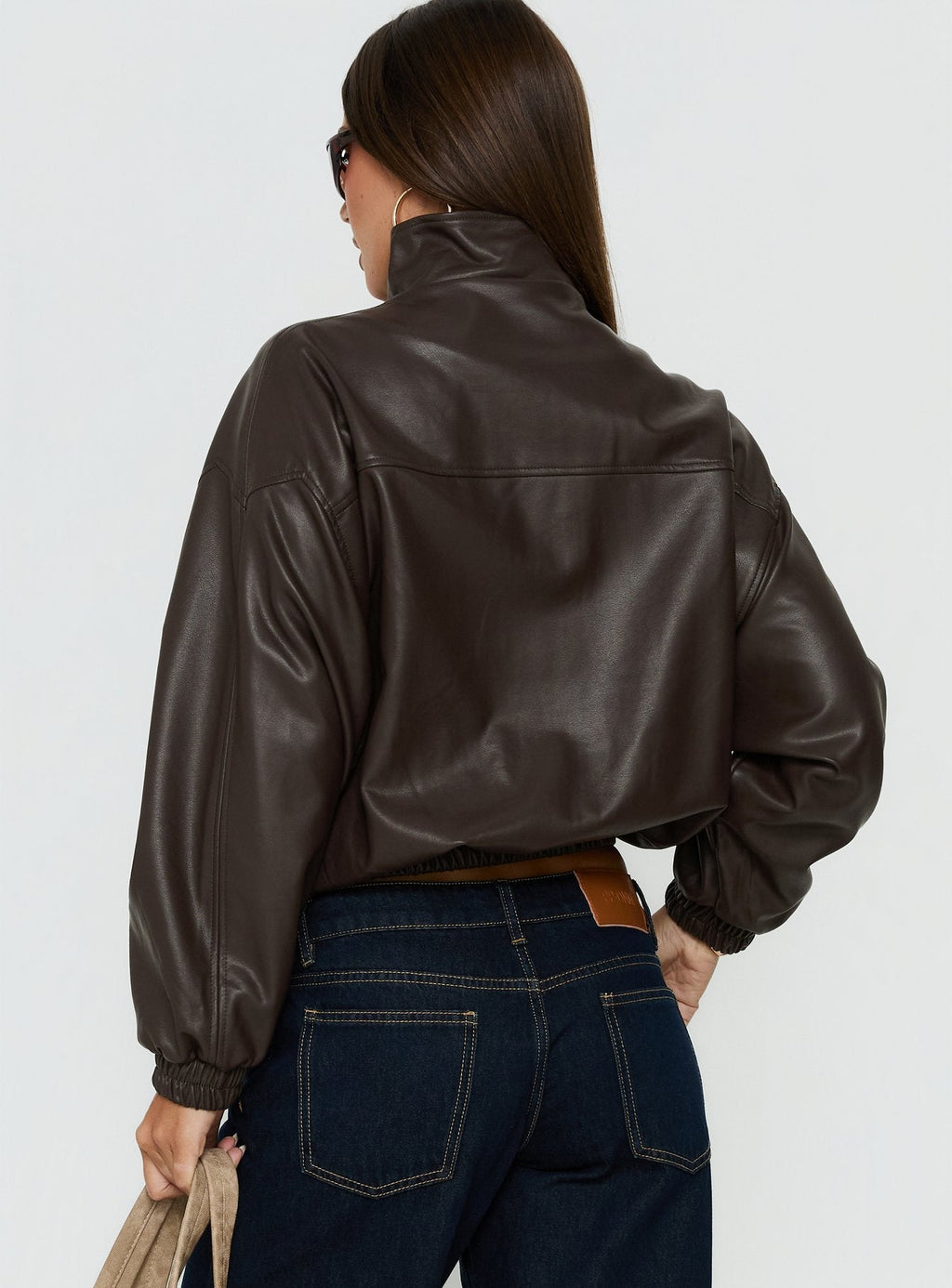 Chaqueta de piel sintética con cuello embudo Dialtone, color marrón lavado