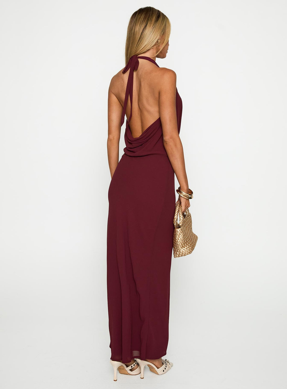 Vestido largo con cuello halter Vortexa color grosella
