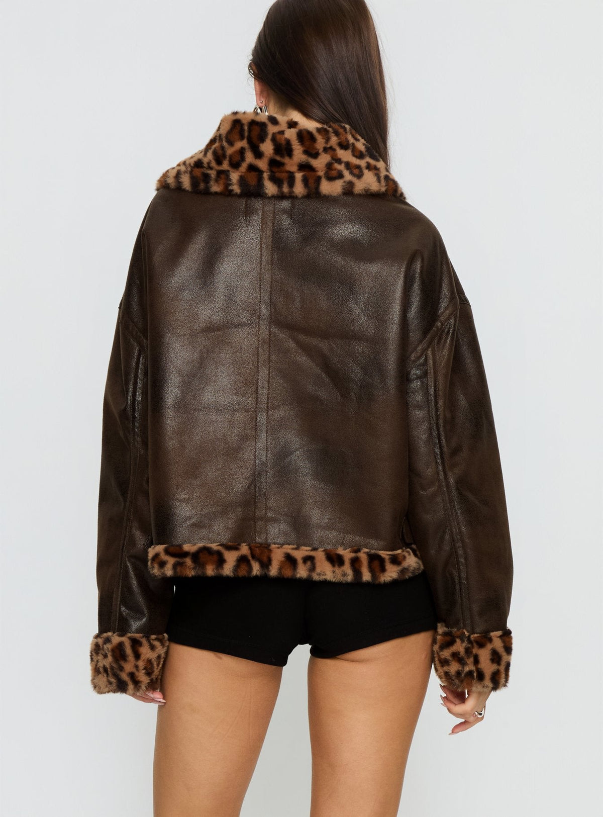 Chaqueta con ribete de piel sintética Brandyn Marrón / Leopardo