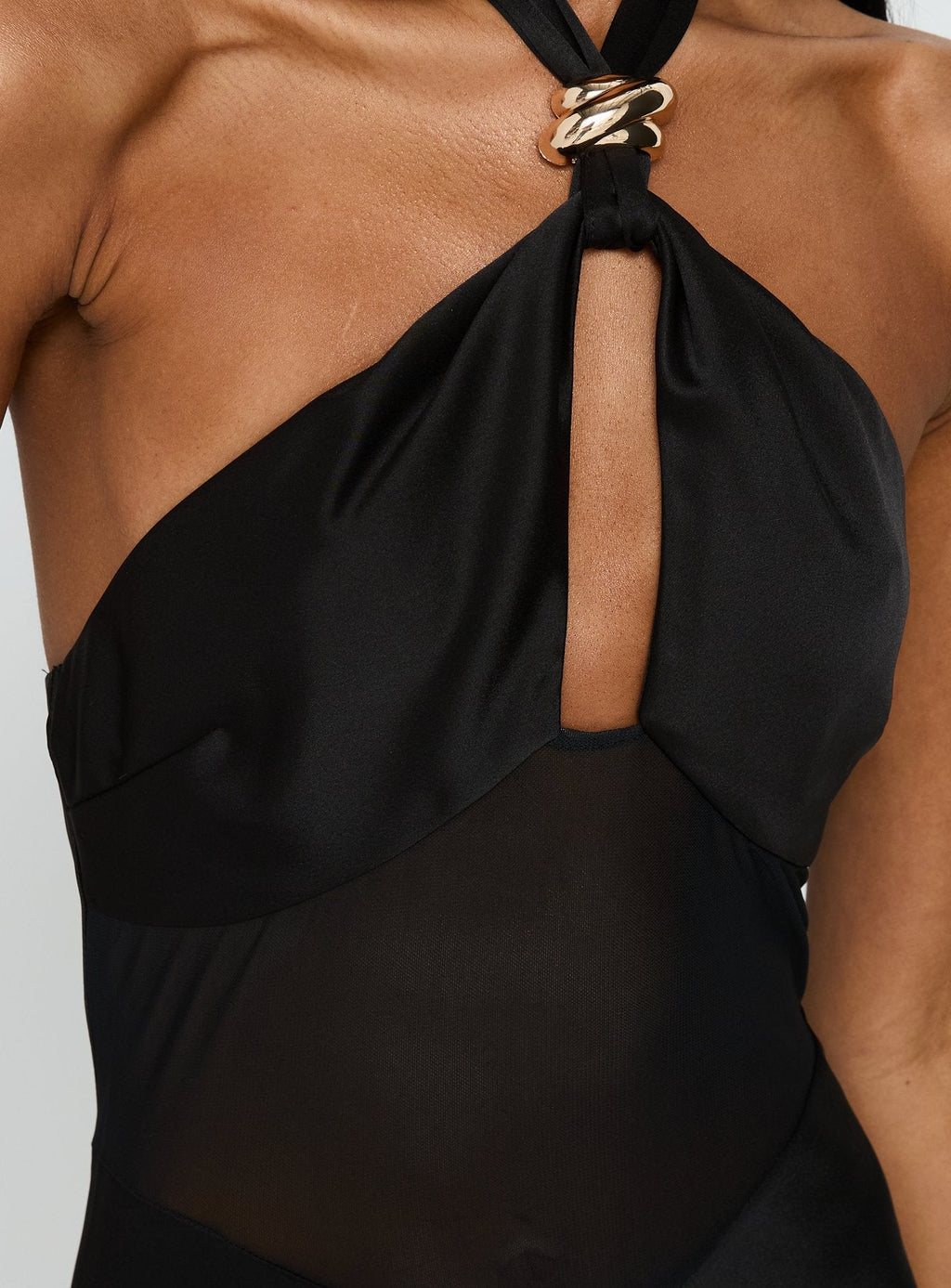Vestido largo transparente Rosario Halter negro