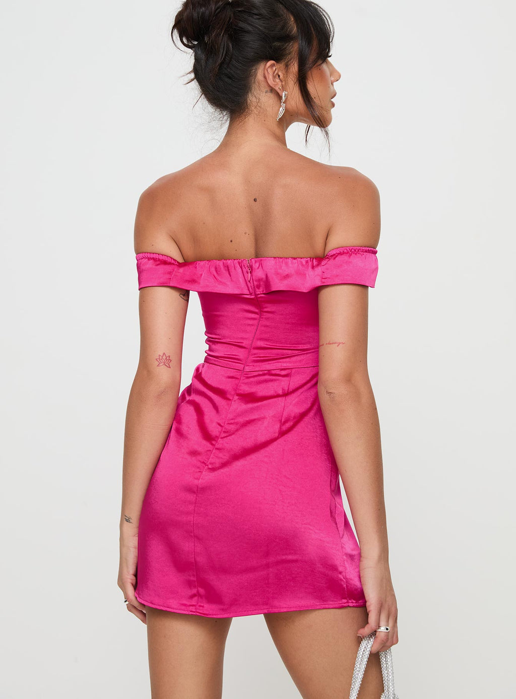 Minivestido Rava sin hombros rosa fuerte