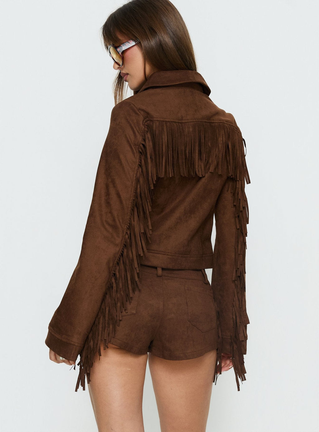 Chaqueta de flecos Dakohda color marrón chocolate
