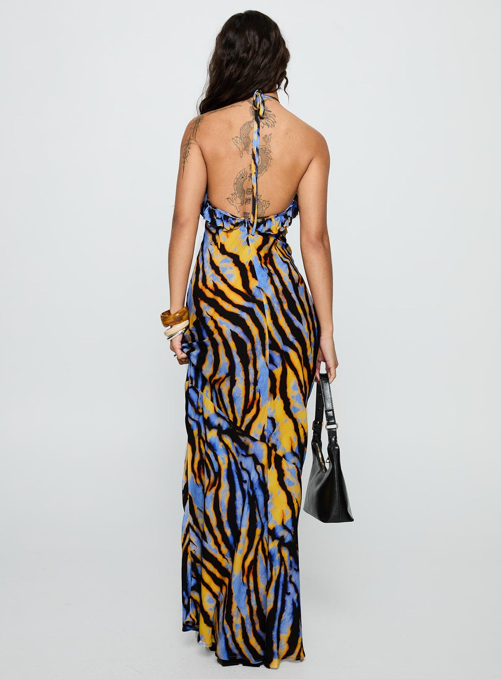 Vestido largo sin espalda Virginia Beach Azul Cebra
