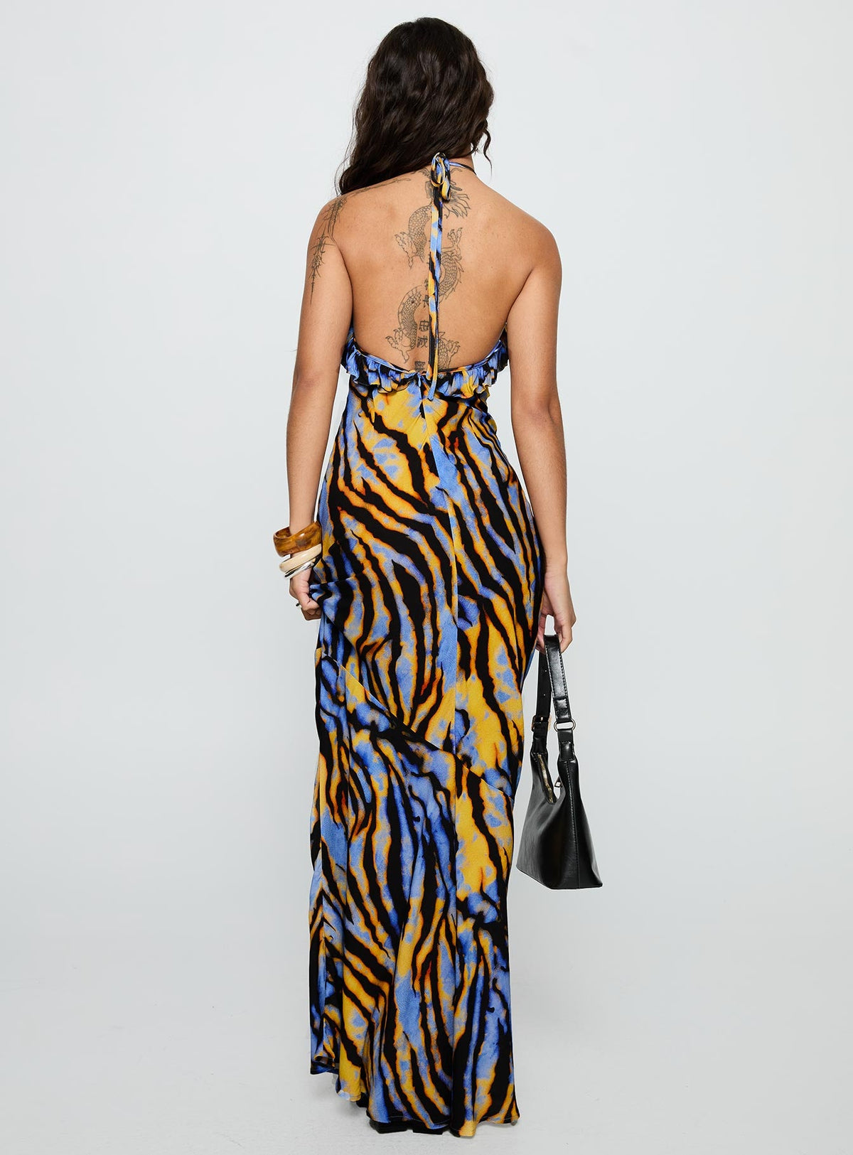 Vestido largo sin espalda Virginia Beach Azul Cebra