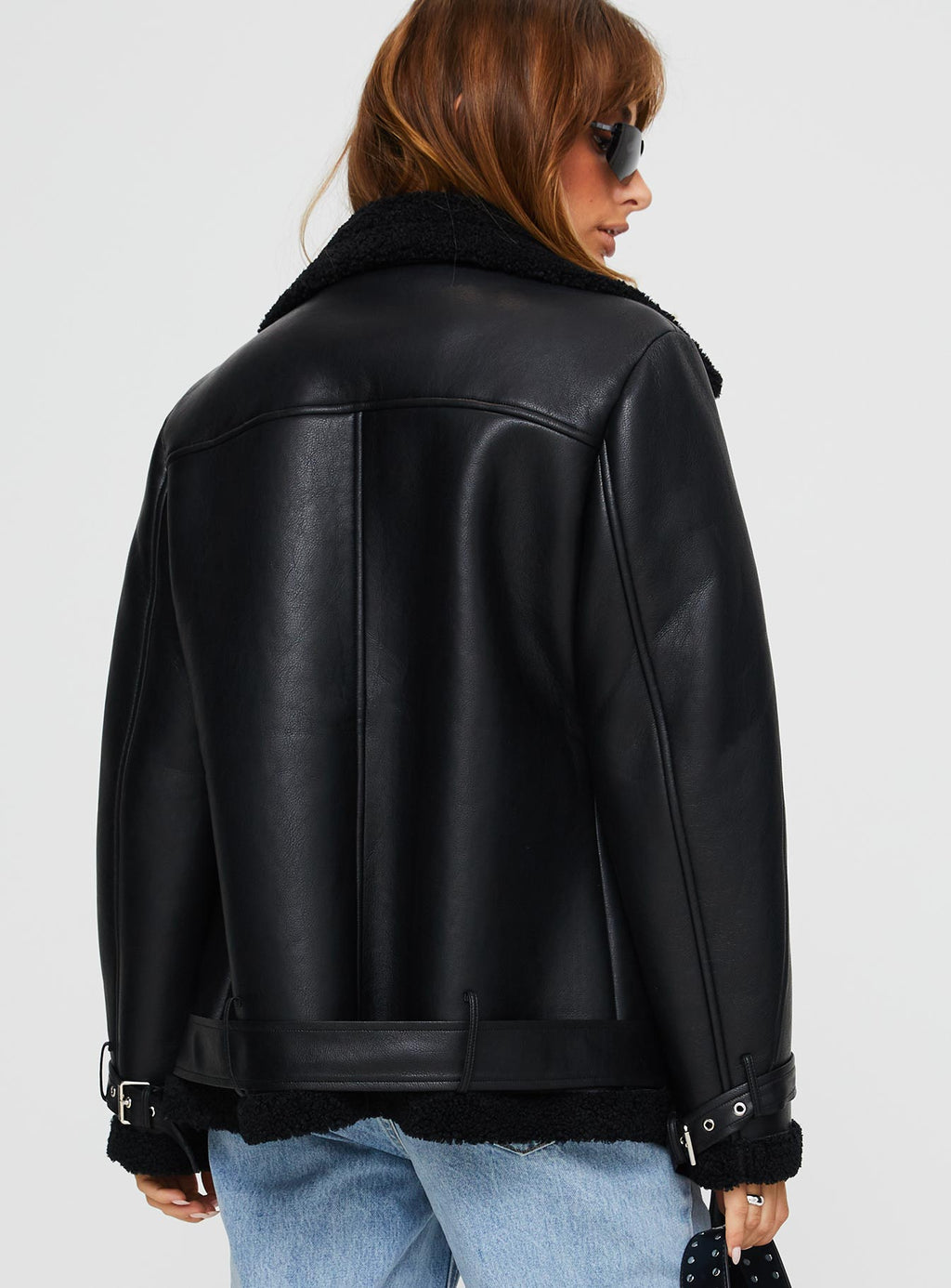 Chaqueta de piel sintética con borrego Maudie negra