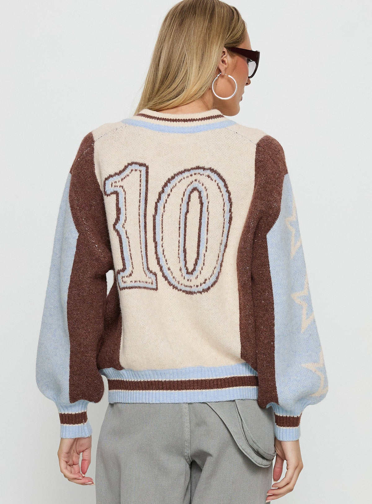 Chaqueta de punto gráfico Brandyce Azul / Chocolate