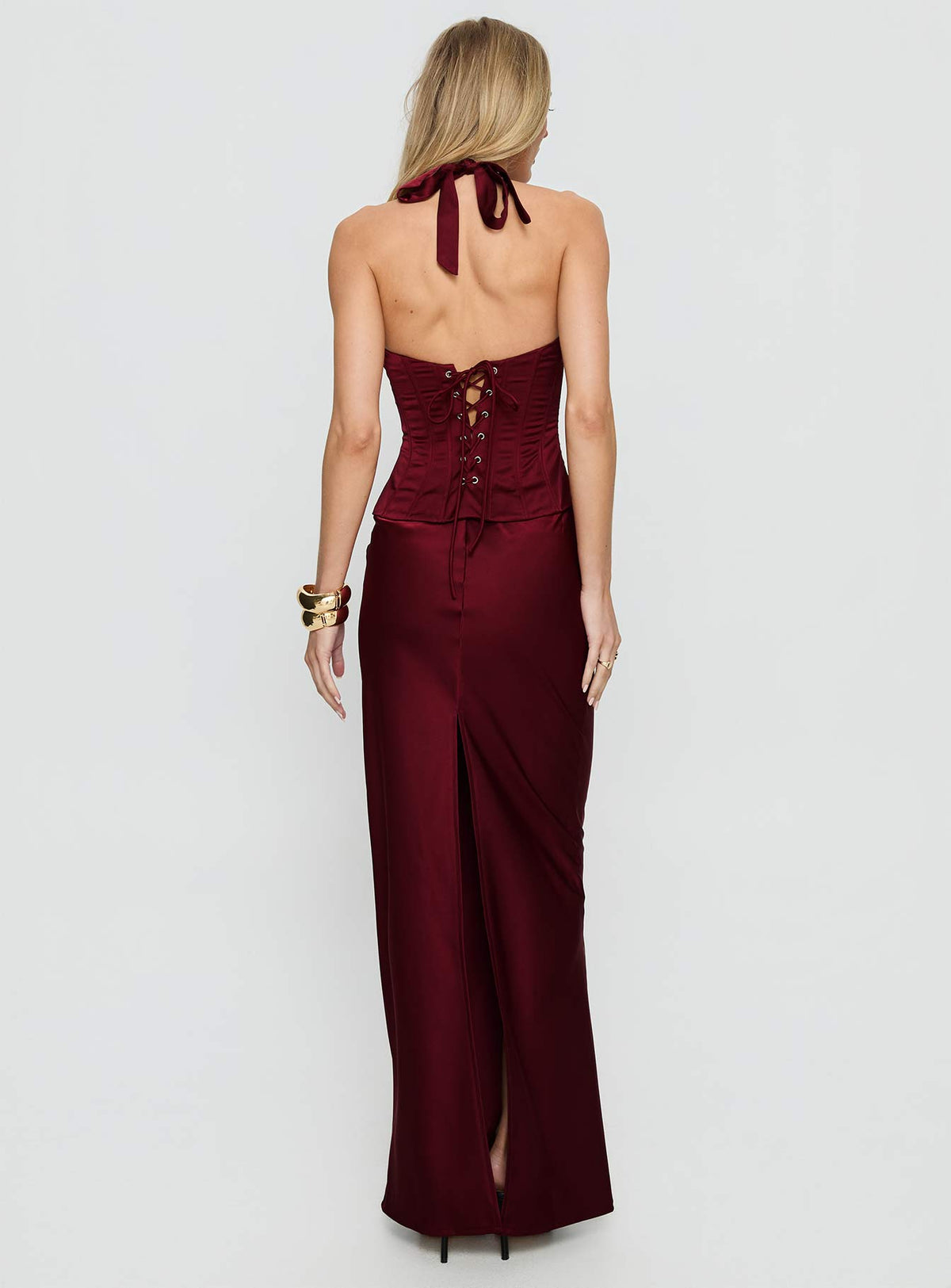 Vestido maxi con corsé halter In A Trance Rojo