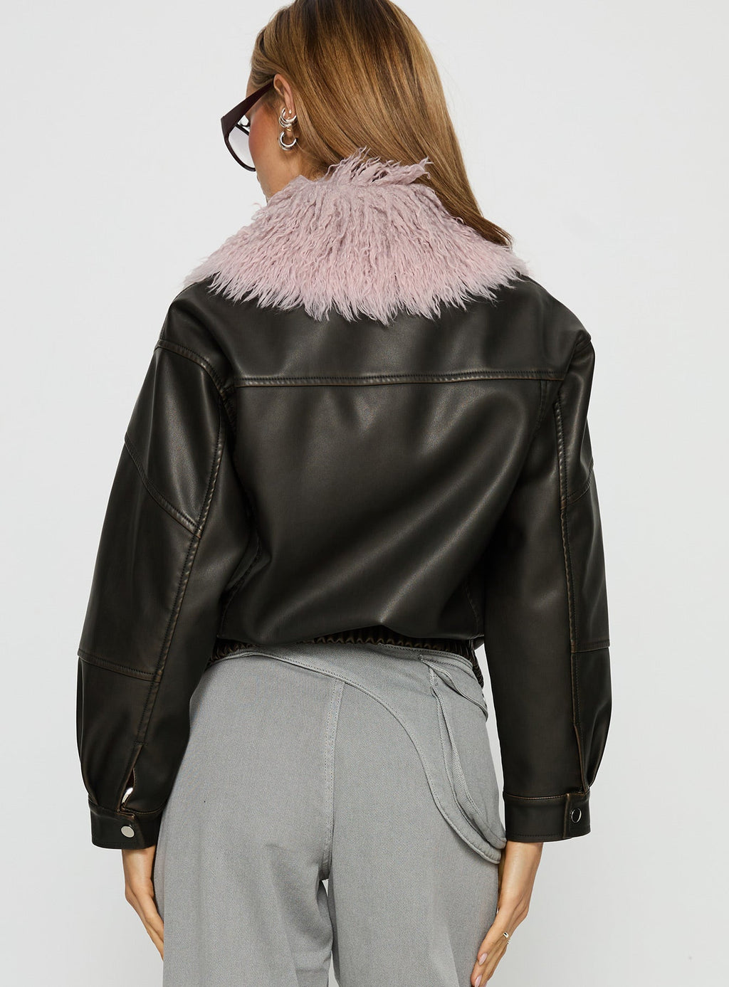 Chaqueta Brittanni con cuello mullido marrón / rosa