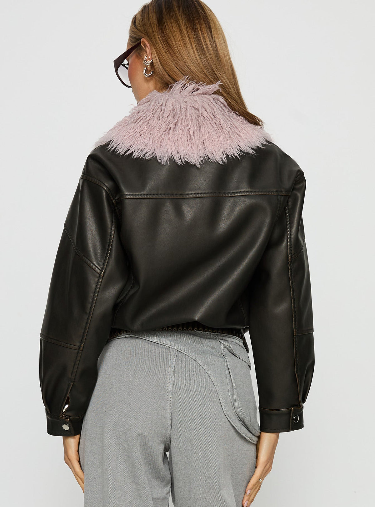 Chaqueta Brittanni con cuello mullido marrón / rosa