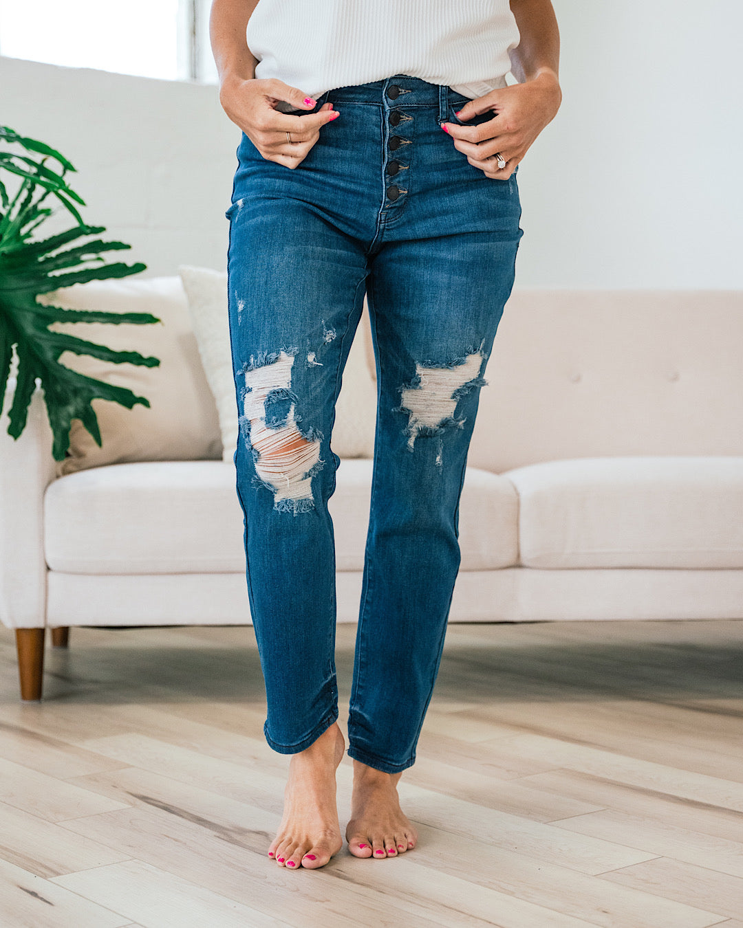 Jeans Boyfriend con botones Judy Blue Darby - VENTA FINAL