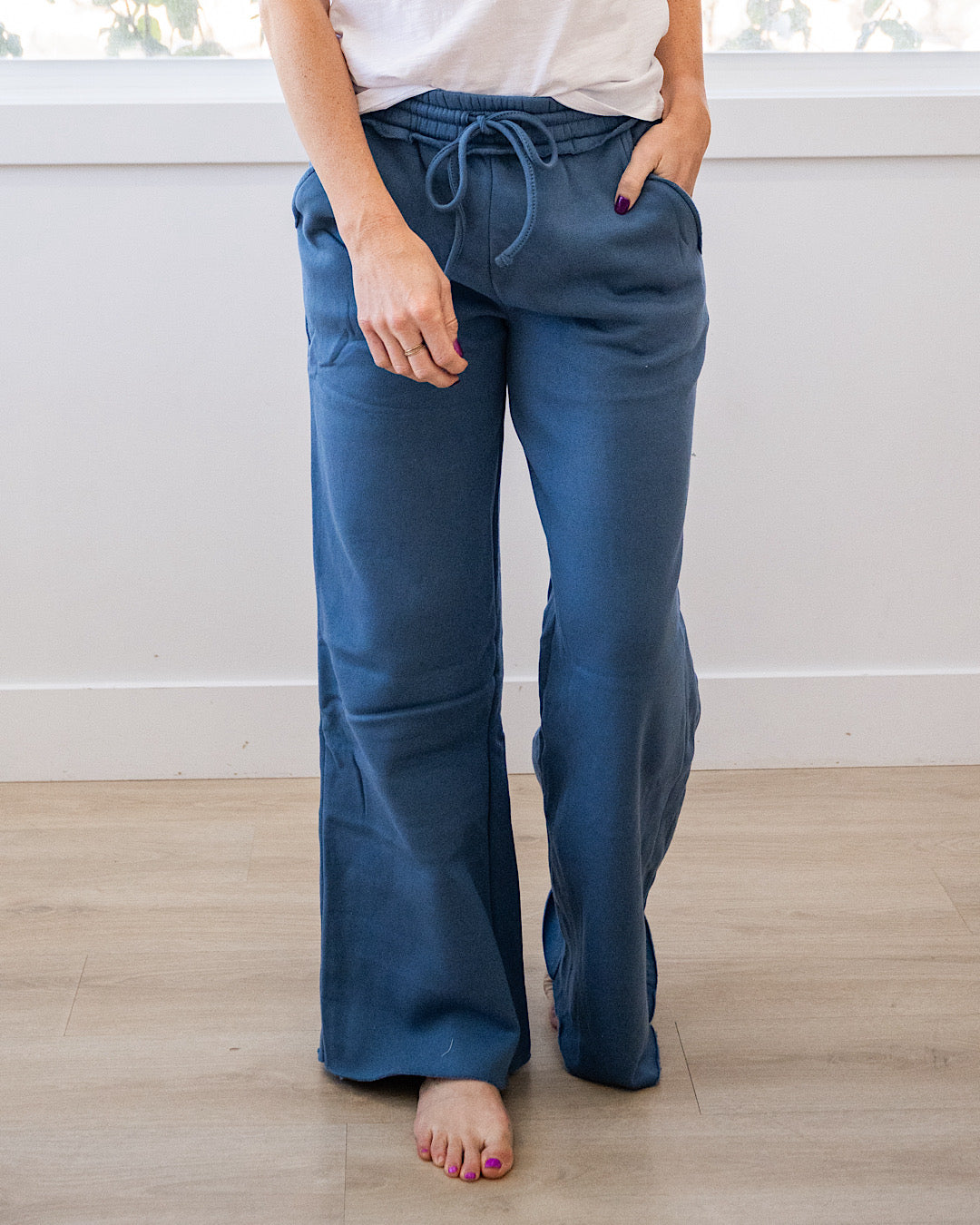 Pantalones de estar por casa de pierna ancha - Azul polvoriento
