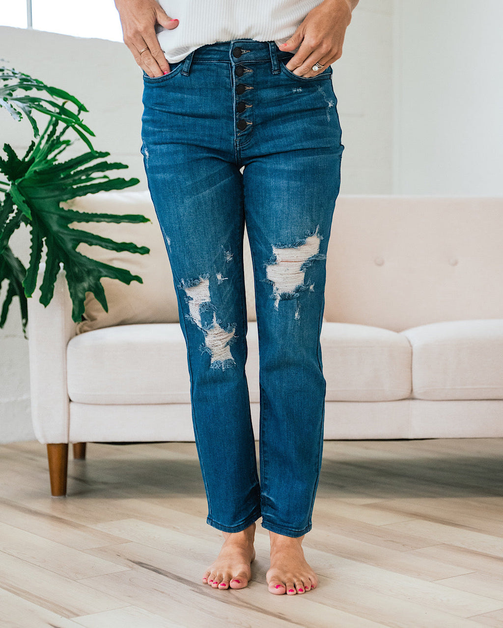 Jeans Boyfriend con botones Judy Blue Darby - VENTA FINAL