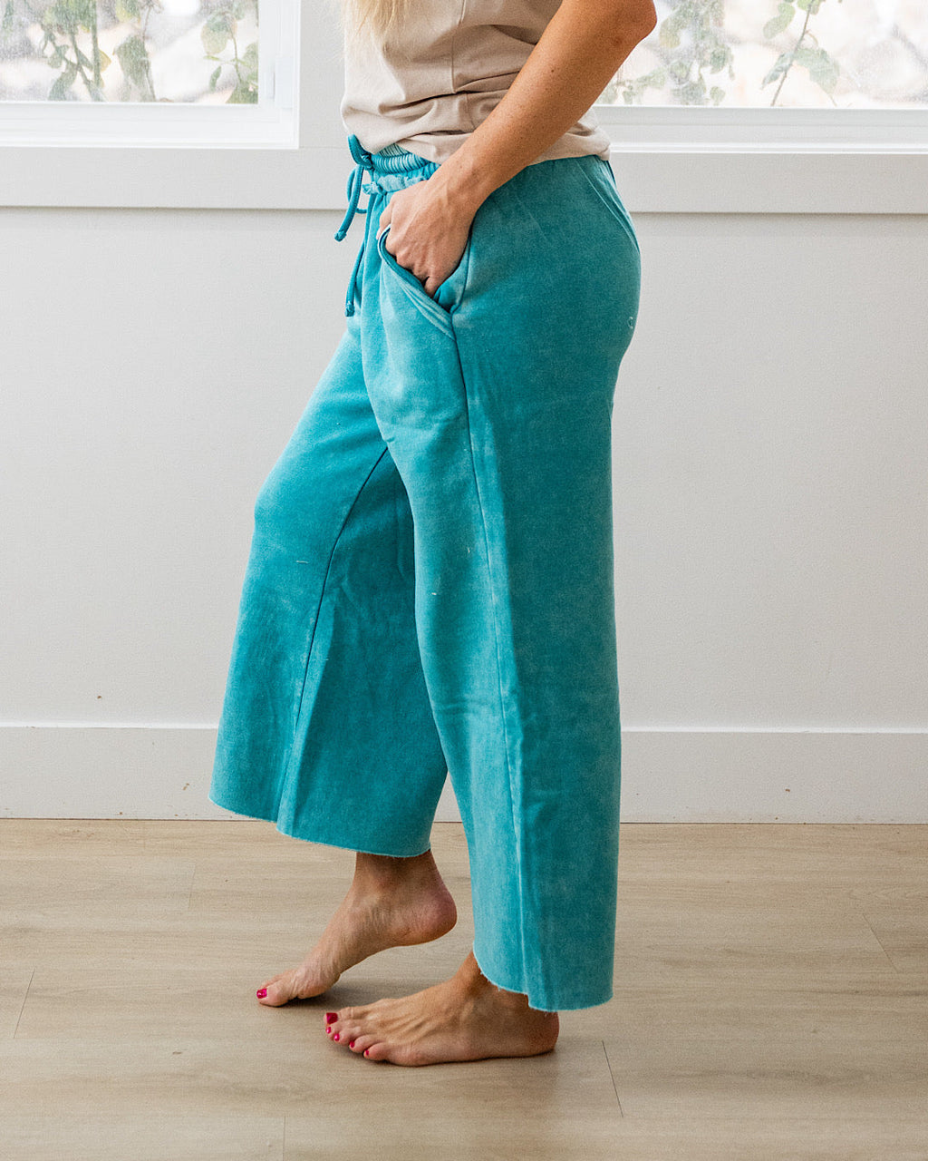 Pantalones anchos y cortos cómodos - Verde azulado claro