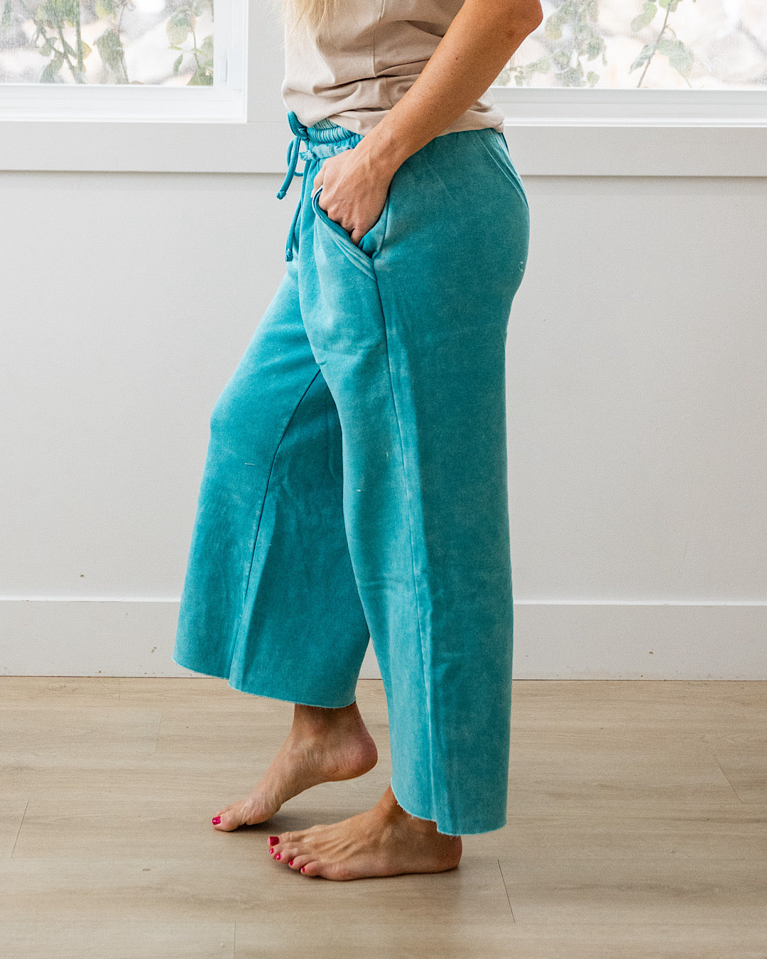 Pantalones anchos y cortos cómodos - Verde azulado claro