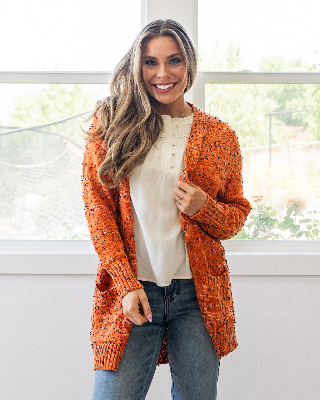 ¡NUEVO! Cárdigan Carly con lunares de confeti - Calabaza