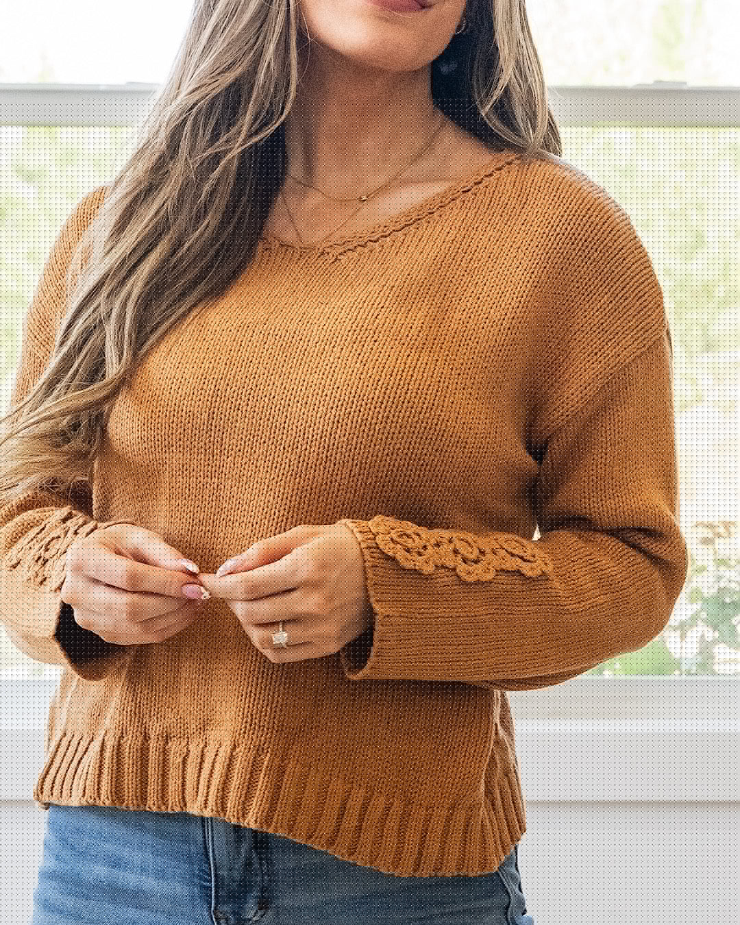 ¡NUEVO! Suéter Ella con mangas de crochet - Camel