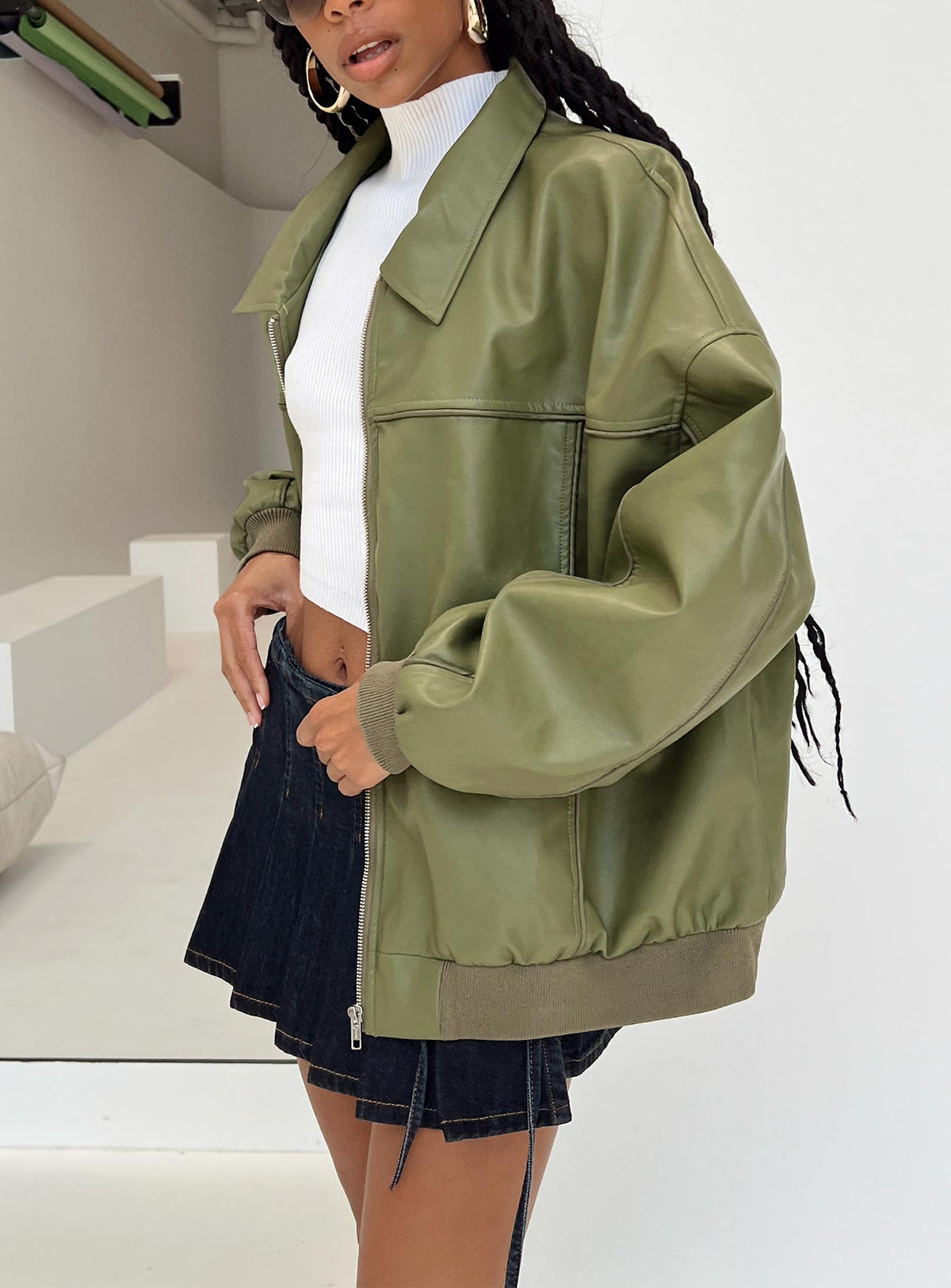 Chaqueta bomber de piel sintética Goldsmith verde