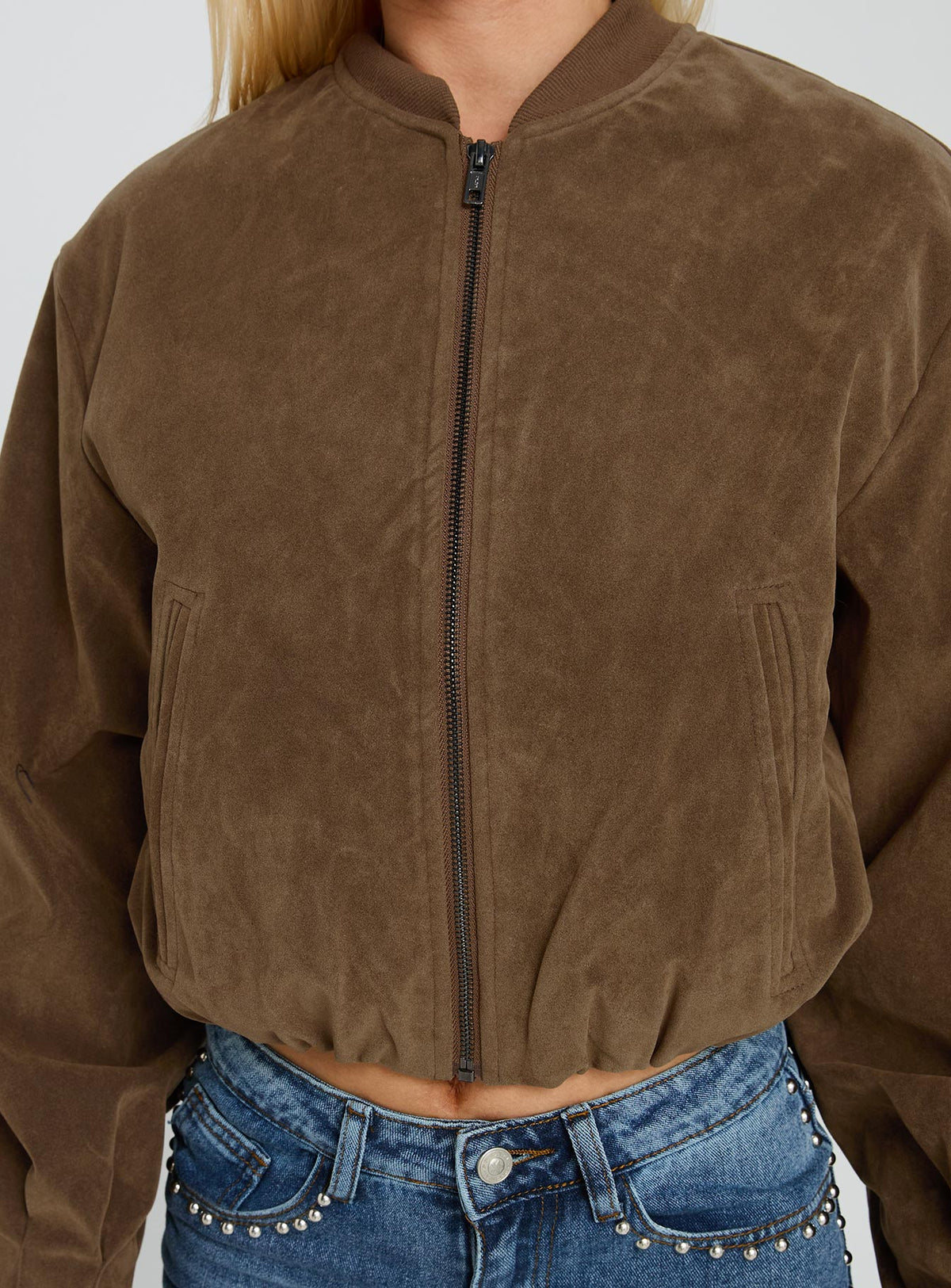 Chaqueta bomber de antelina Mastery color marrón