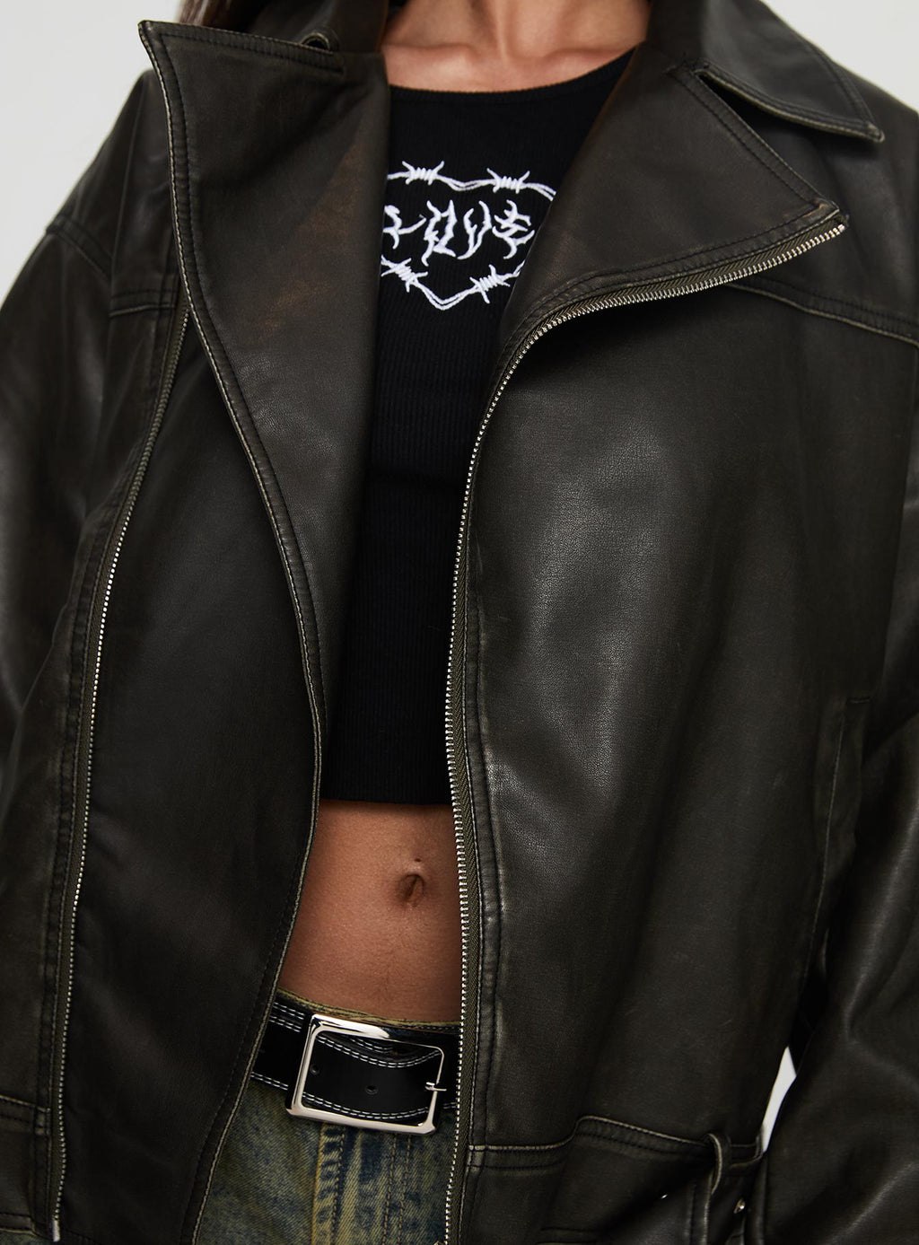 Chaqueta Biker Oversized Boyfriend Aldrich Gris Lavado