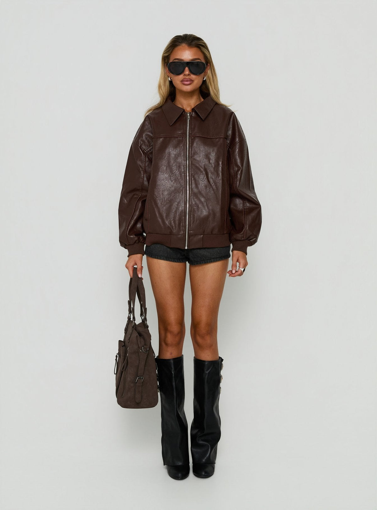 Chaqueta tipo bomber de piel sintética Goldsmith marrón