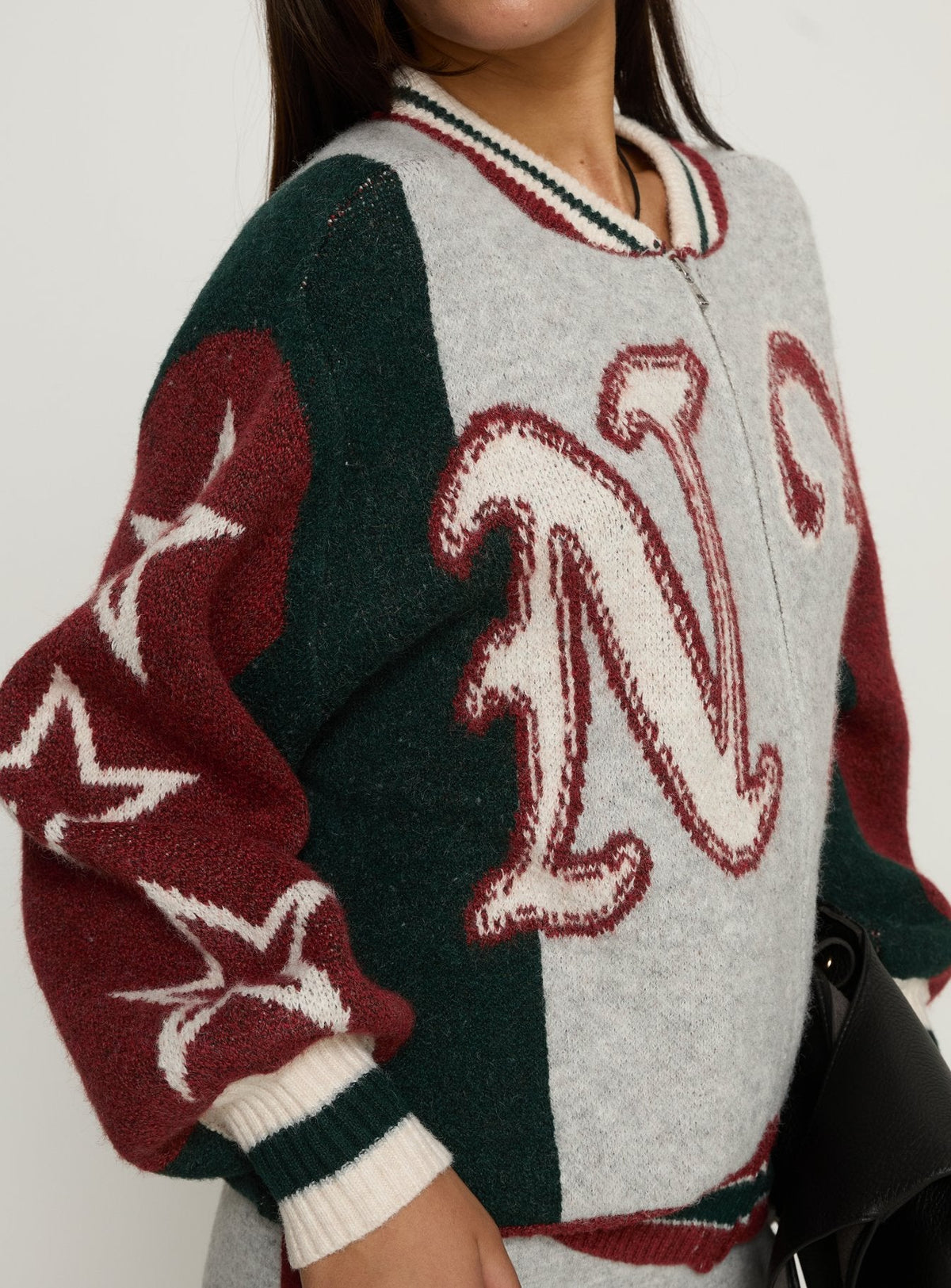 Chaqueta de punto con gráfico Brandyce Gris / Rojo