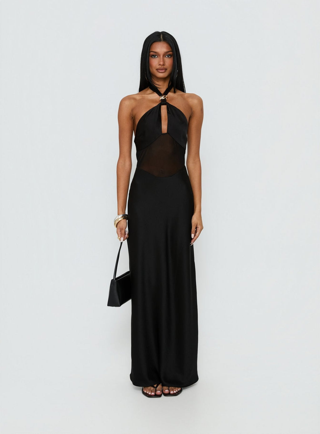 Vestido largo transparente Rosario Halter negro