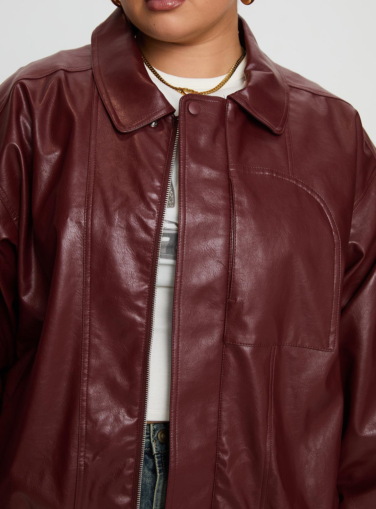 Chaqueta de piel sintética Devija color burdeos, talla grande