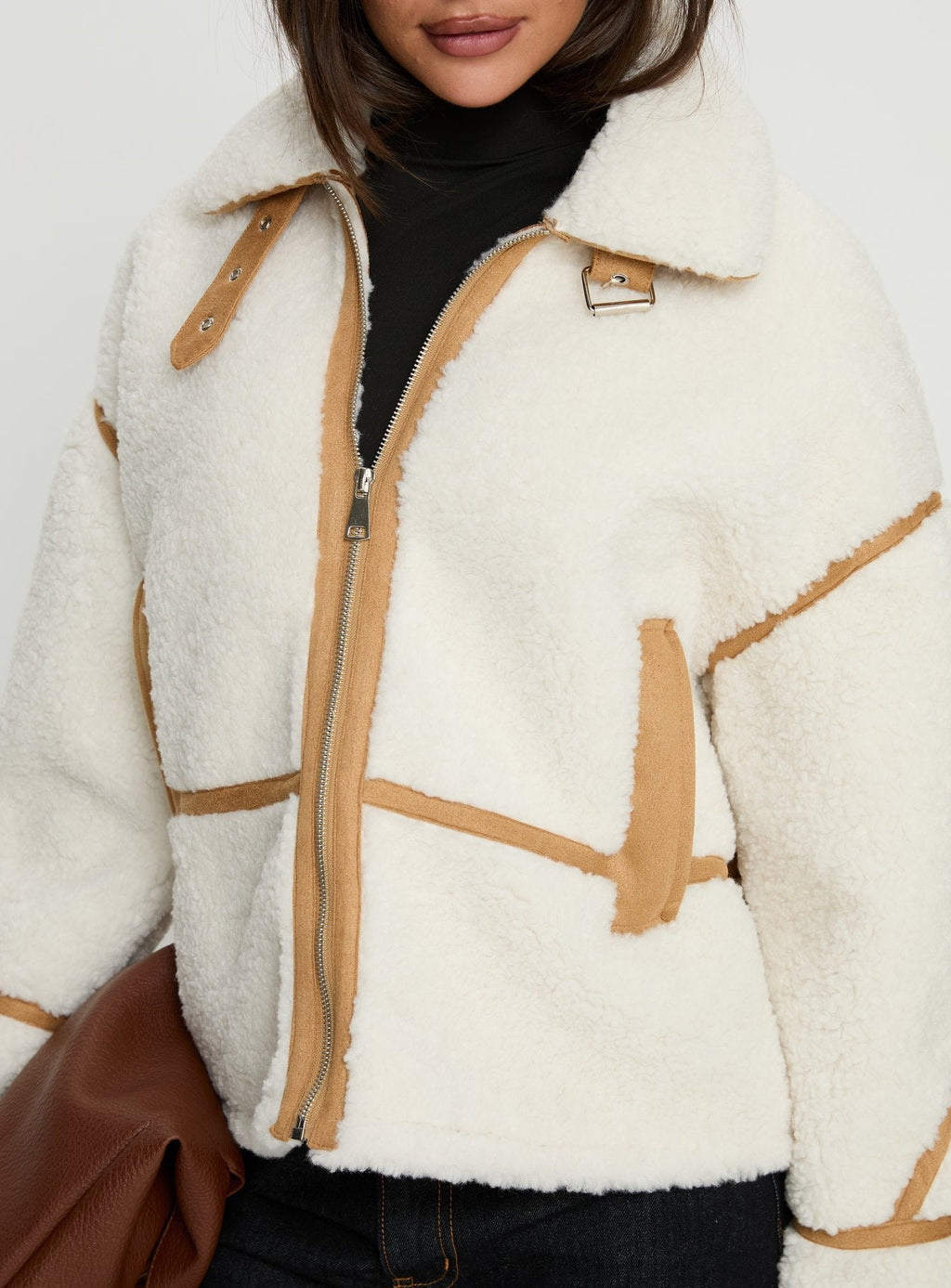 Chaqueta tipo teddy con contraste Briane color blanco